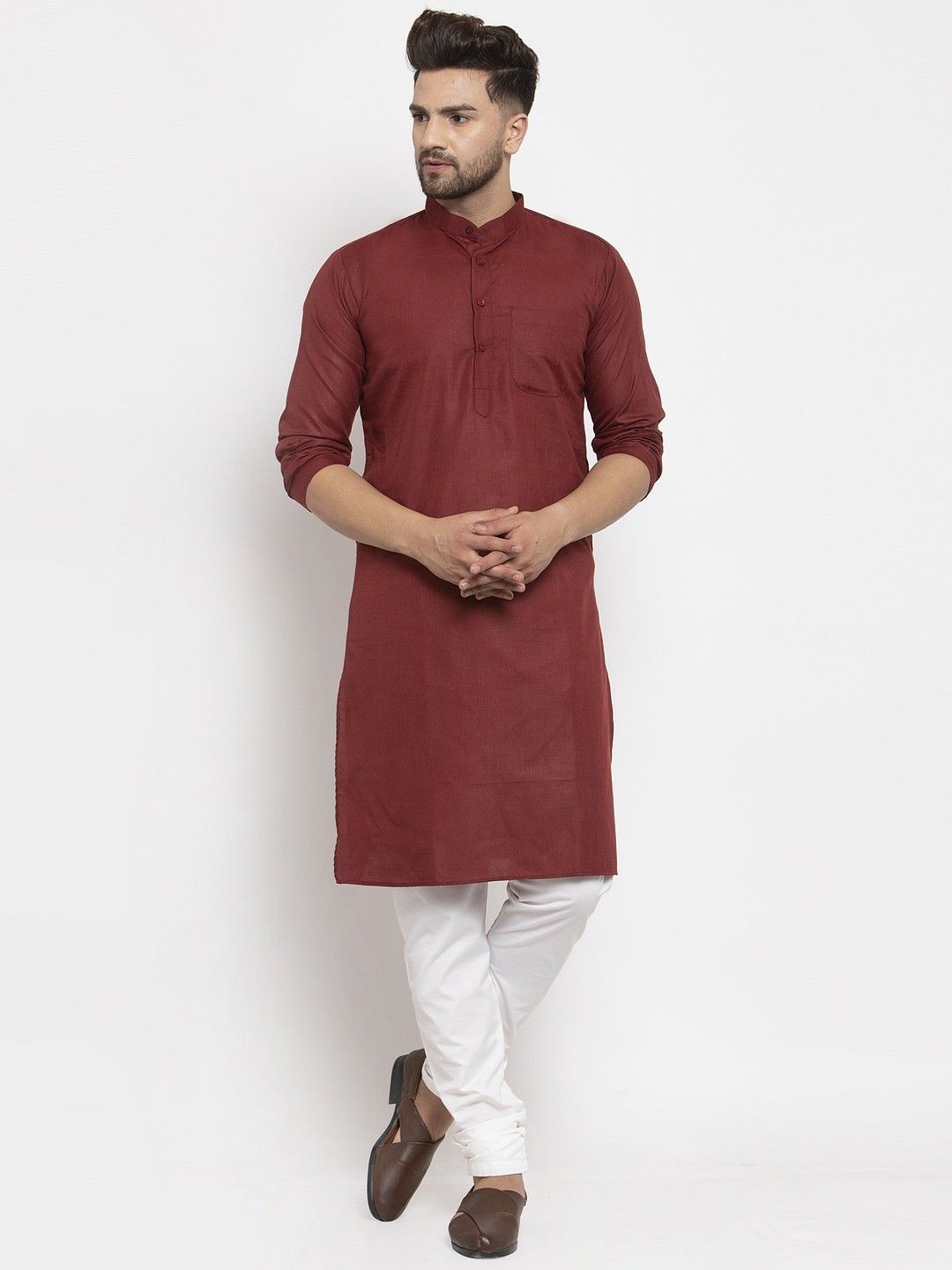 Attigo Men Solid Thread Work Knee Length Kurta