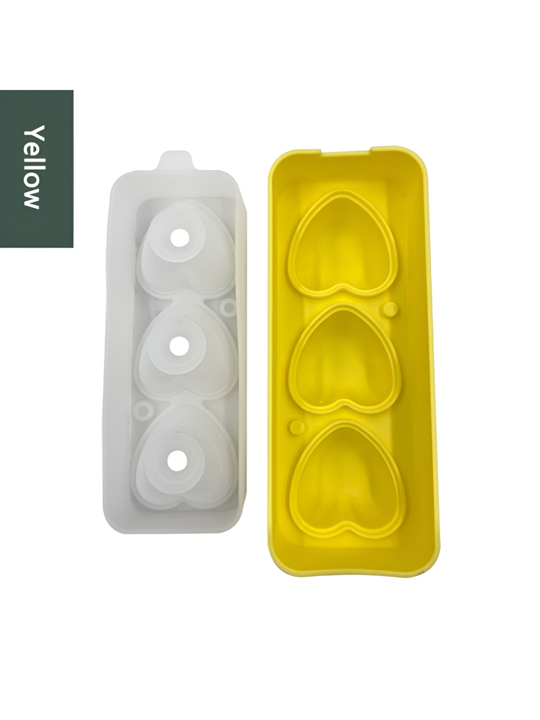 NATURALLY YOURS Yellow 3 Cavity Heart Shape Silicone Ice Moulds