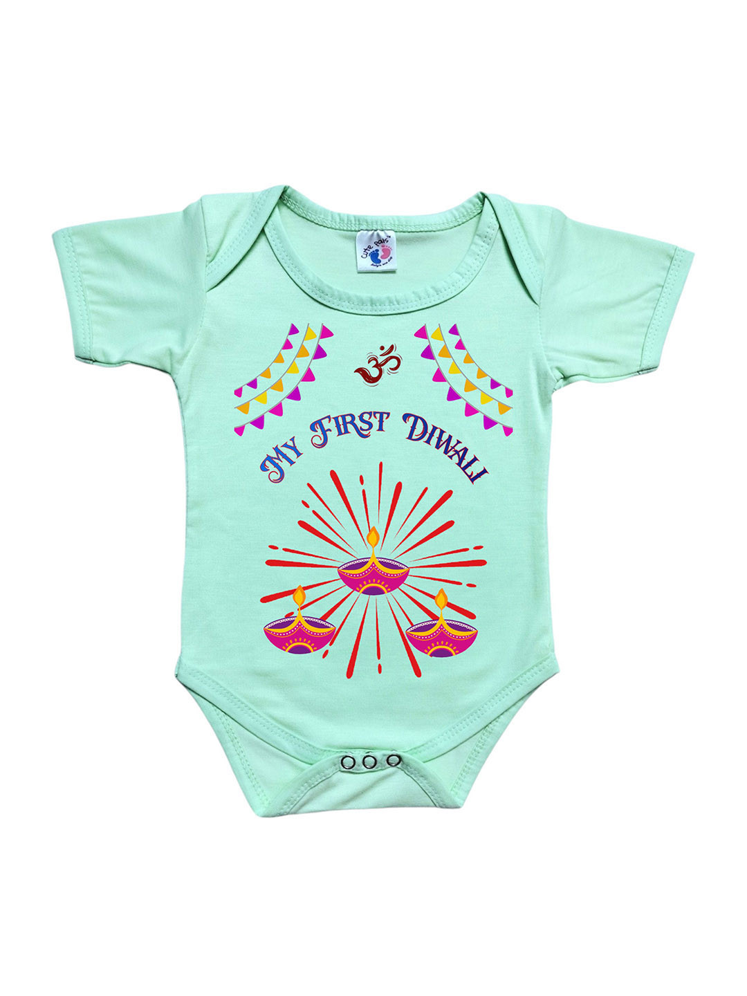 Cute Pals Kids Casual Green Diwali Printed Cotton Bodysuit
