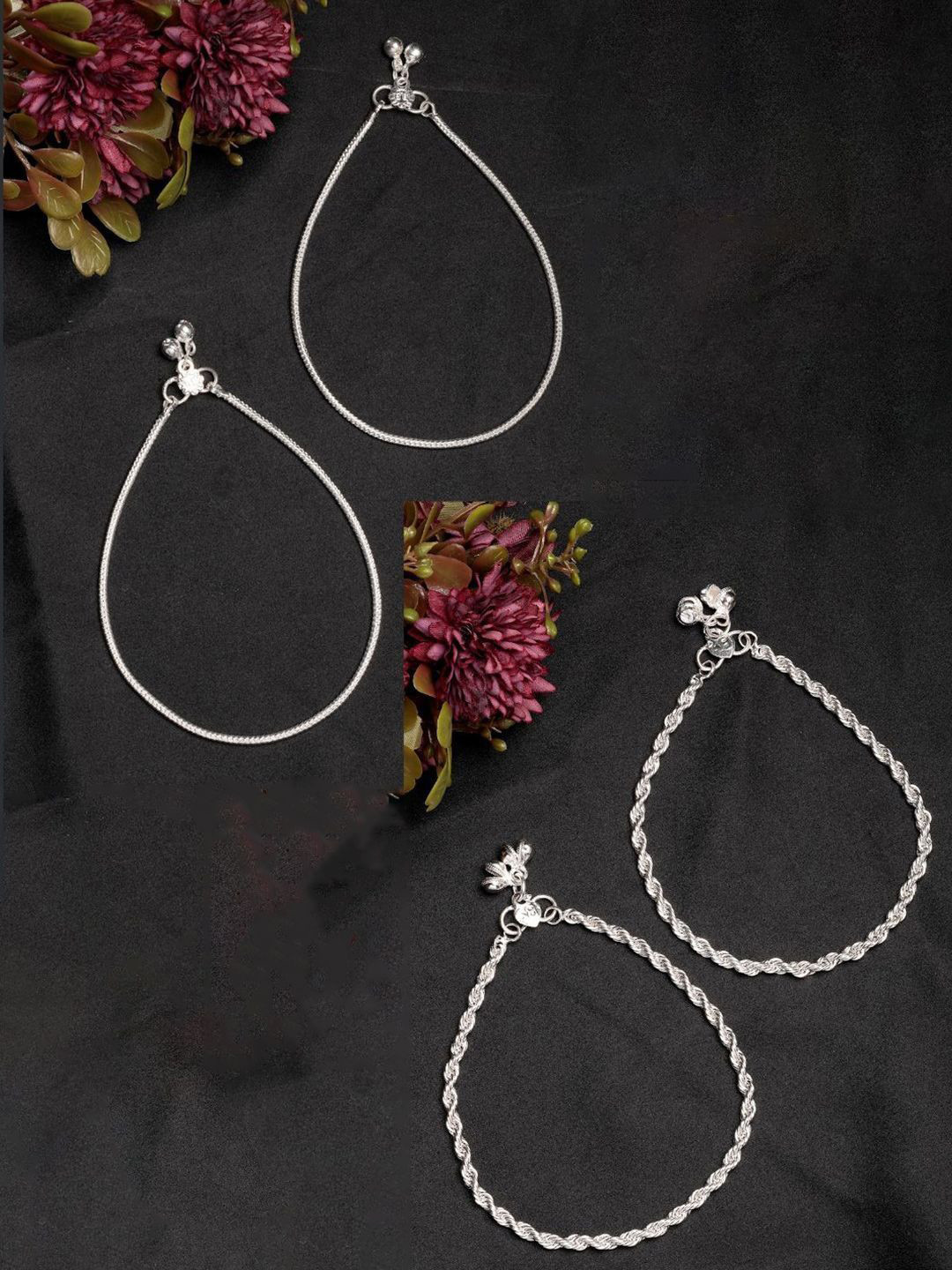 Anouk Women's Pair of 2 Silver-Plated Anklets