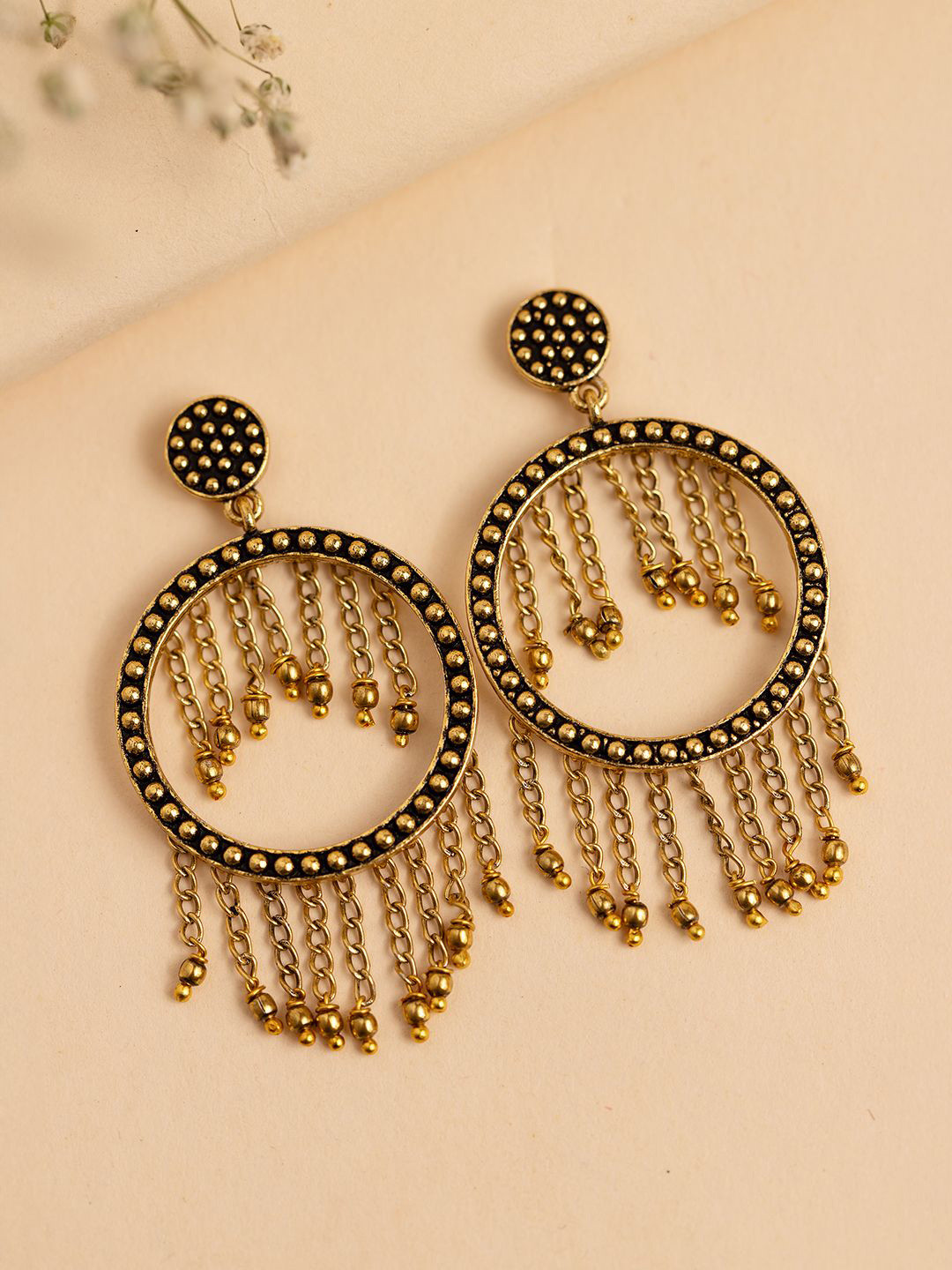 Voylla Gold-Plated Quirky Tasselled Fringes Classic Dangler Drop Earrings