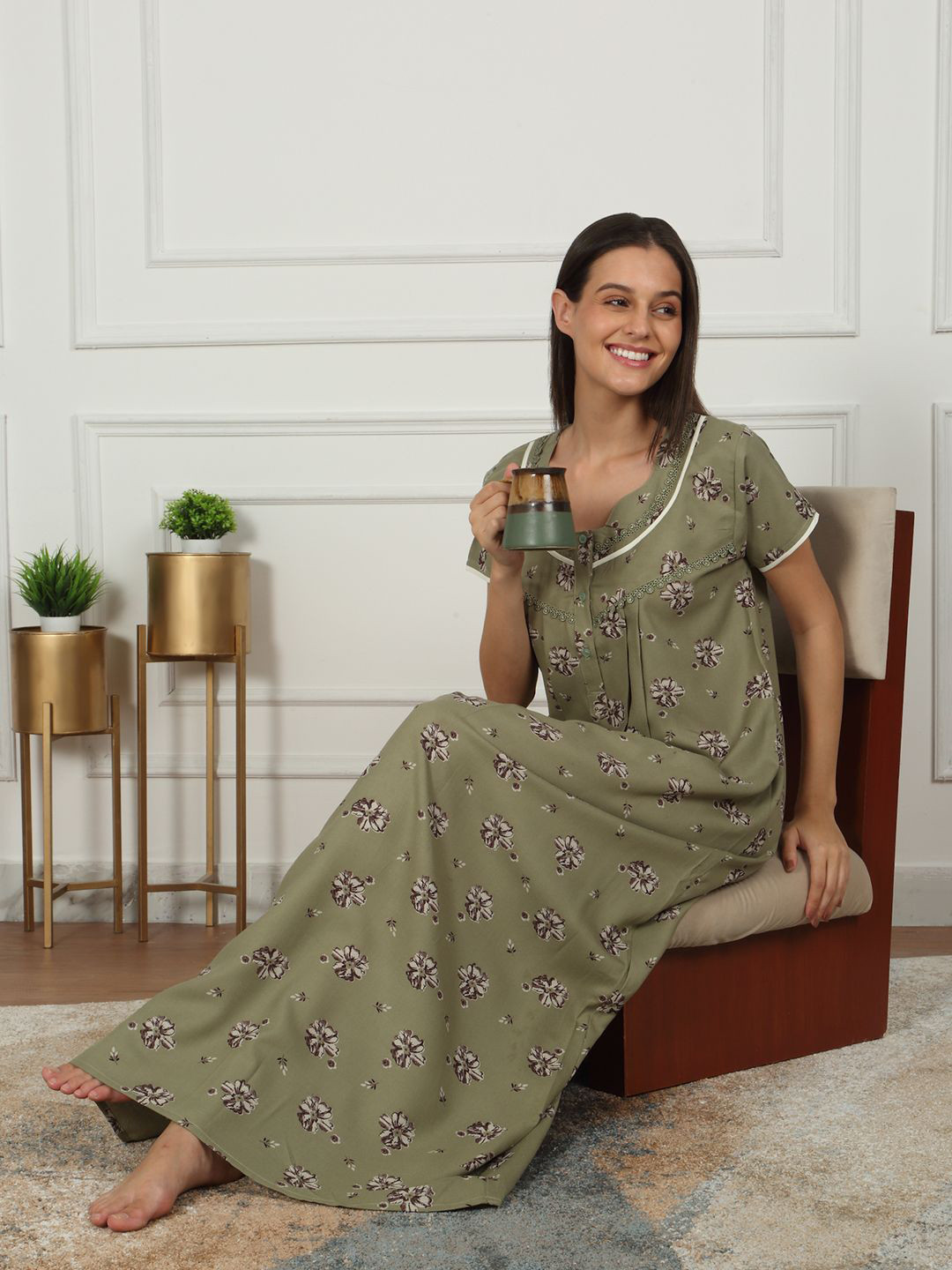 Sweet Dreams Floral Printed Pure Cotton Maxi Nightdress