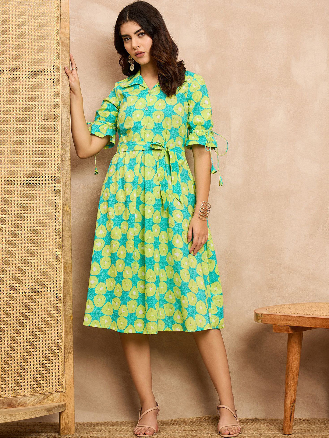 all about you Women Ehnic Print Shirt Collar A-Line Dress