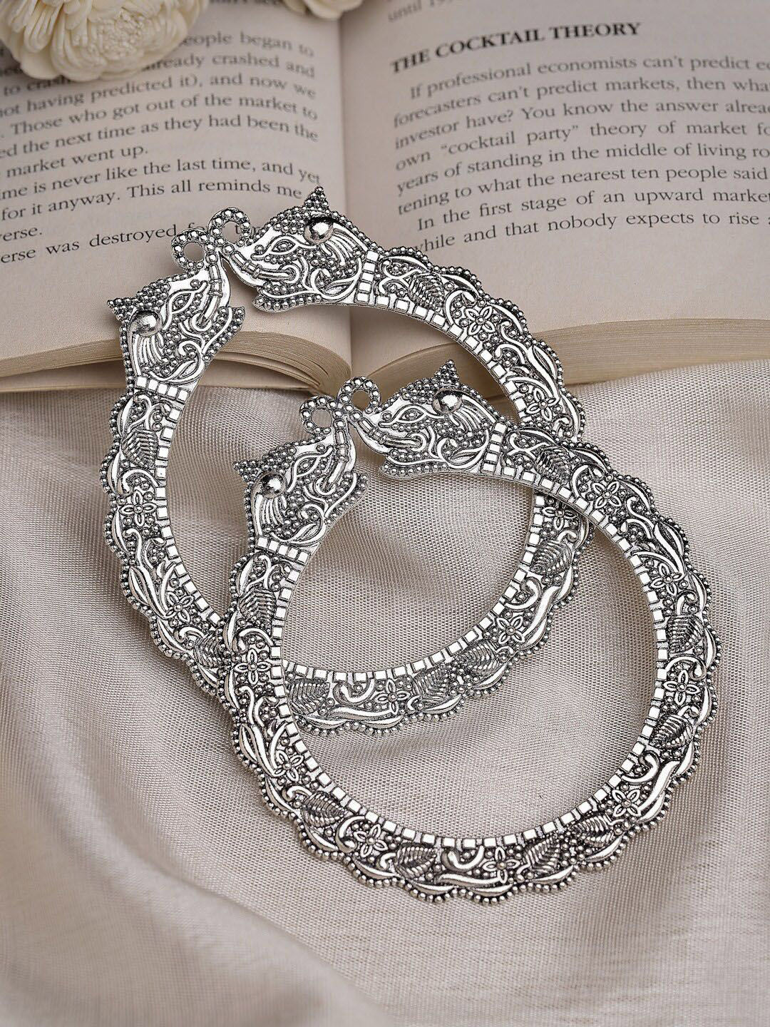 Anouk Set of 2 German Silver Plated Oxidised Elephant Design Bangles
