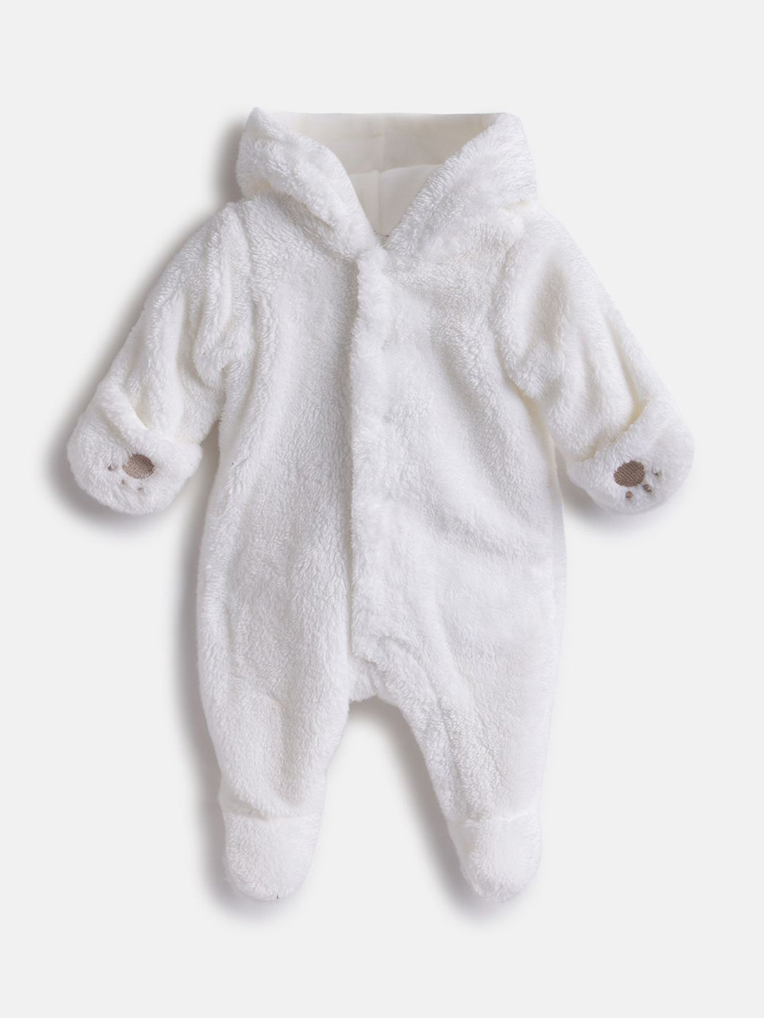 Chicco Infants White Solid Hooded Front Opening Babysuit