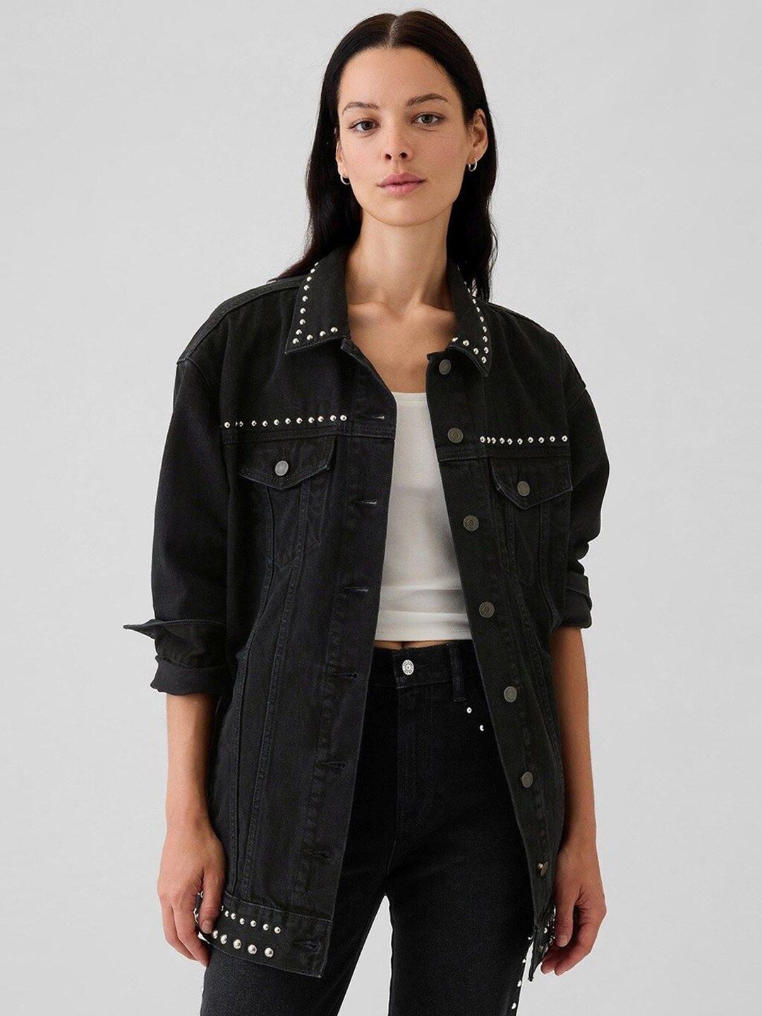GAP Embellished Cotton Oversized Denim Jacket