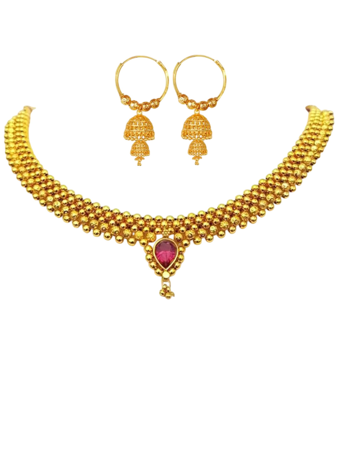 Heer Collection  Women1gm Gold Micron Plated Cubic Zirconia-Studded & Beaded Jewellery Set