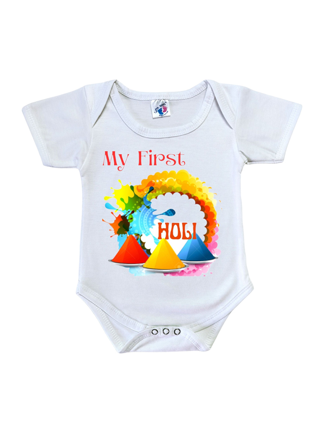 Cute Pals Infants White Holi Printed Cotton Breathable and Comfy & Cool Bodysuits