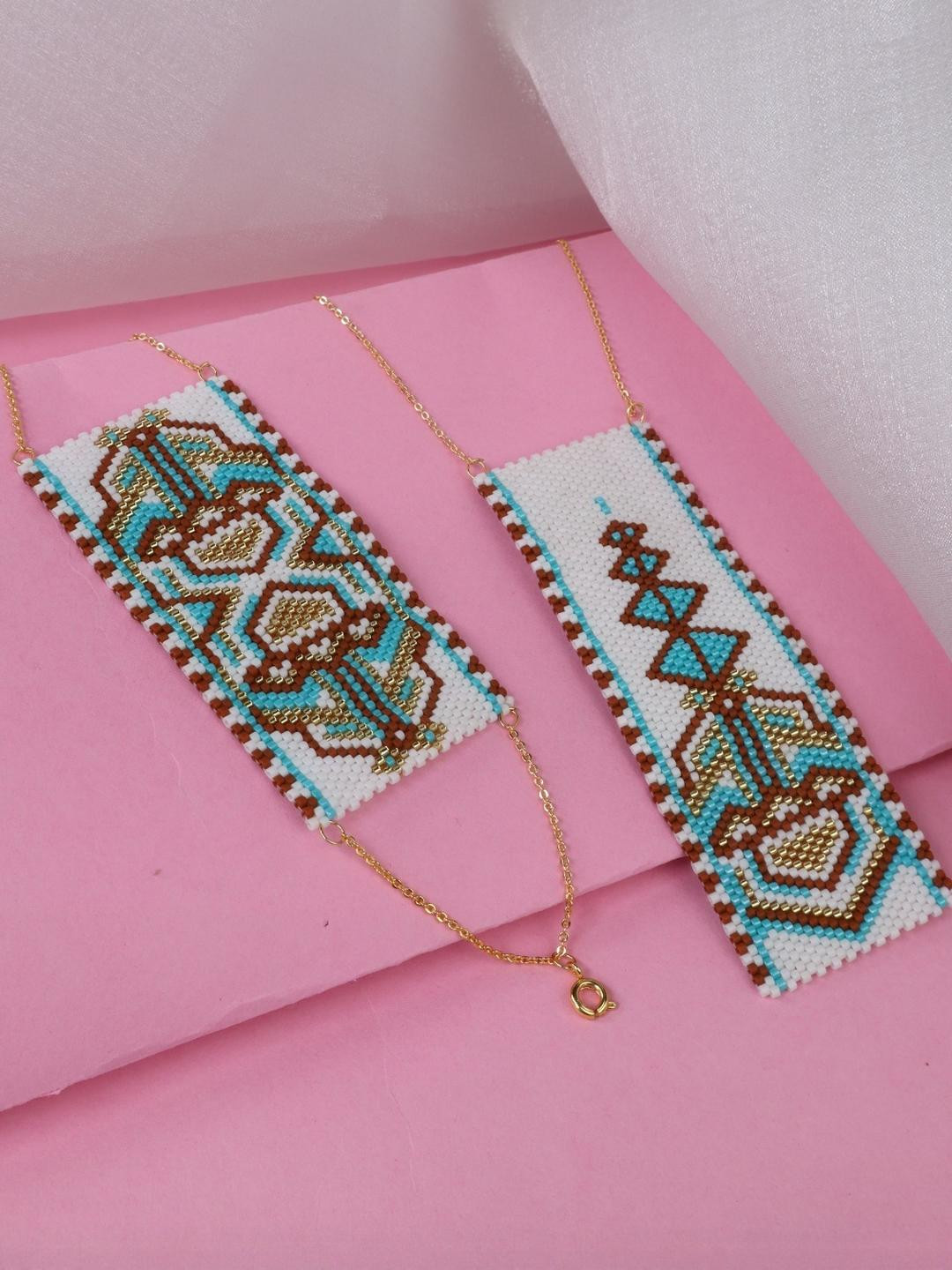 Threads & Beads Gold Plated Art Inspired Necklace and Bracelet Set