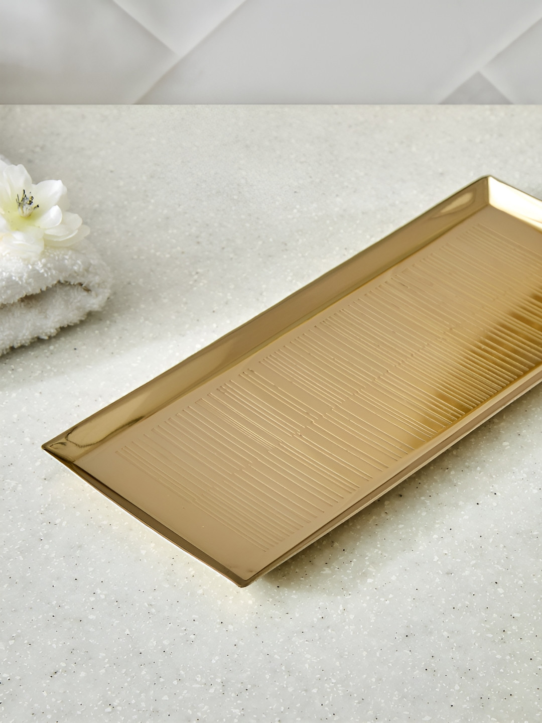 Home Centre Gold-Toned Opulence Etched Metal Tray
