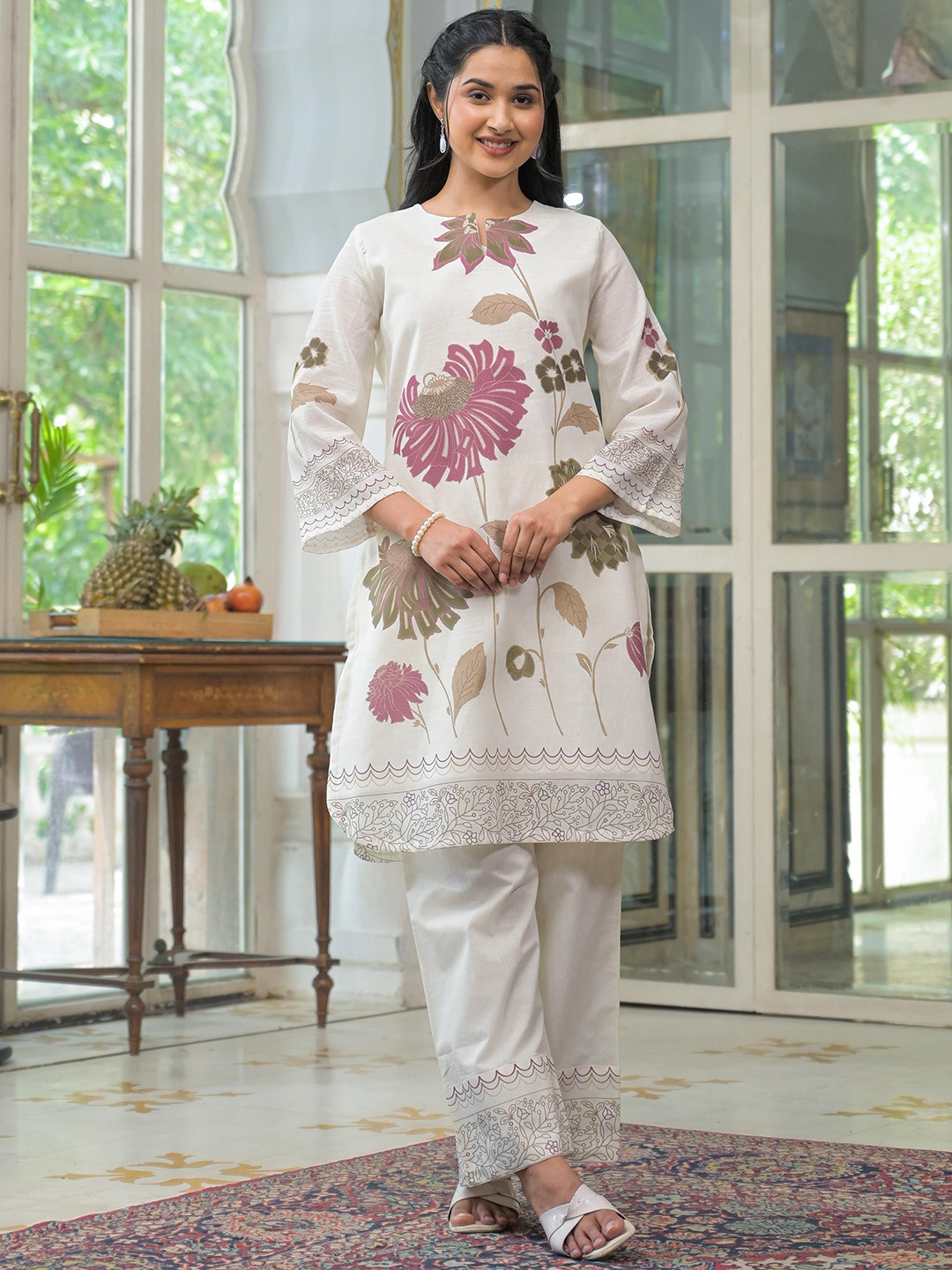 Zolo Label Flower Printed Tunic With Trousers Co-Ords