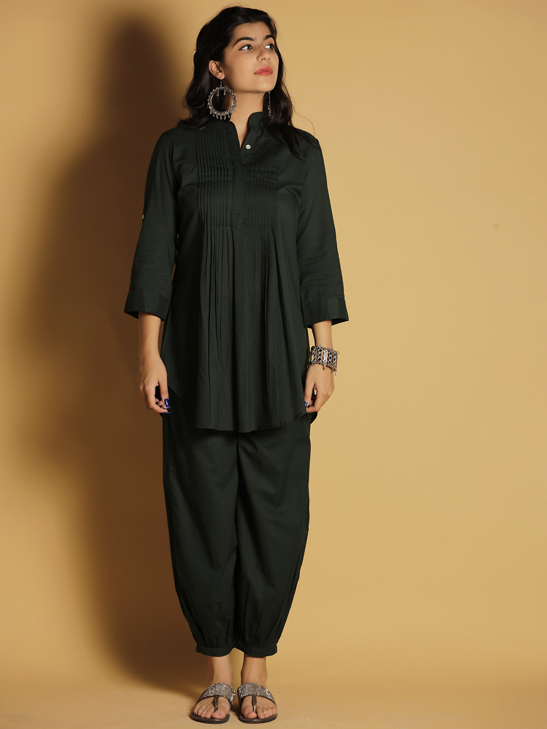 INAAYA JAIPUR Pin Tuck Pure Cotton Tunic & Trouser Co-Ord Set