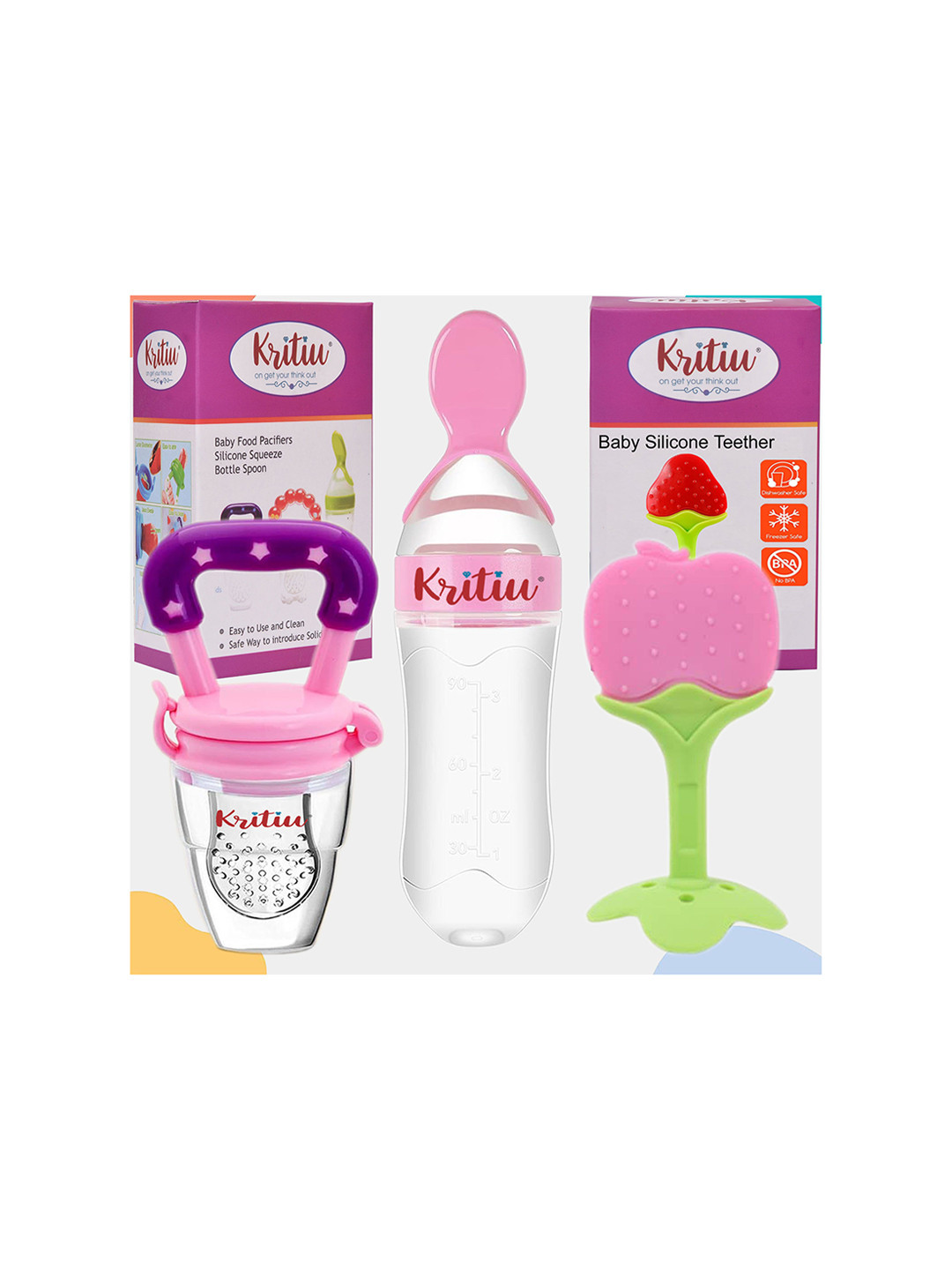 Kritiu Set Of 3 Fruit Feeder, Food Feeder & Teether