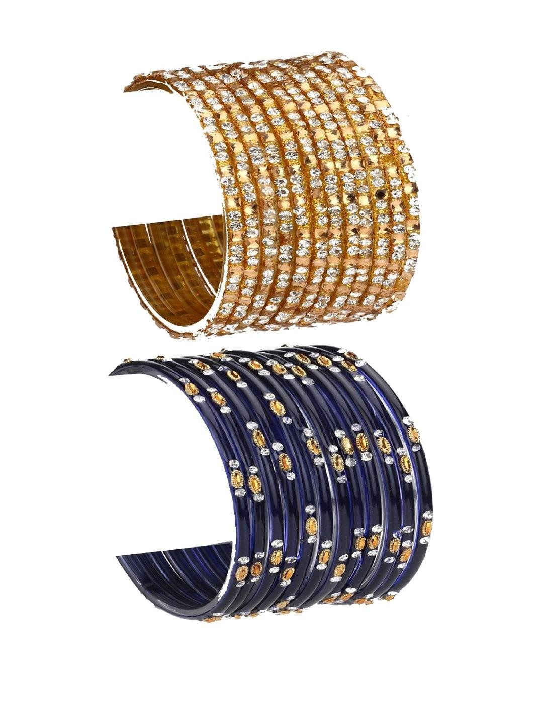 SOMIL Women's Stone Studded Gold Toned Glass Bangles Pack of 2