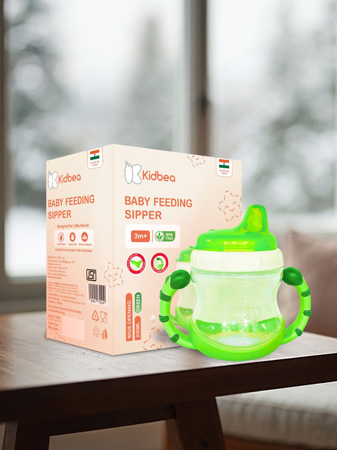 Kidbea Infants Green & Transparent BPA Free Baby Sipper 200ml