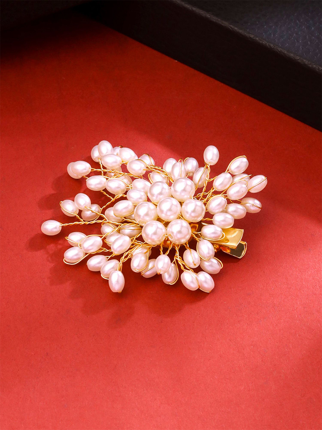 Yellow Chimes Women White Pearls Hair Pin Bridal Accessories