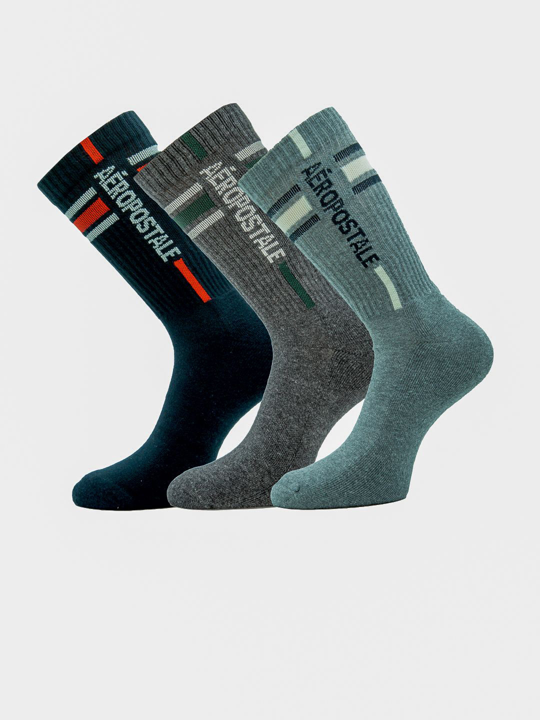 Aeropostale Men Pack Of 3 Striped Half Cushion Calf-Length Socks