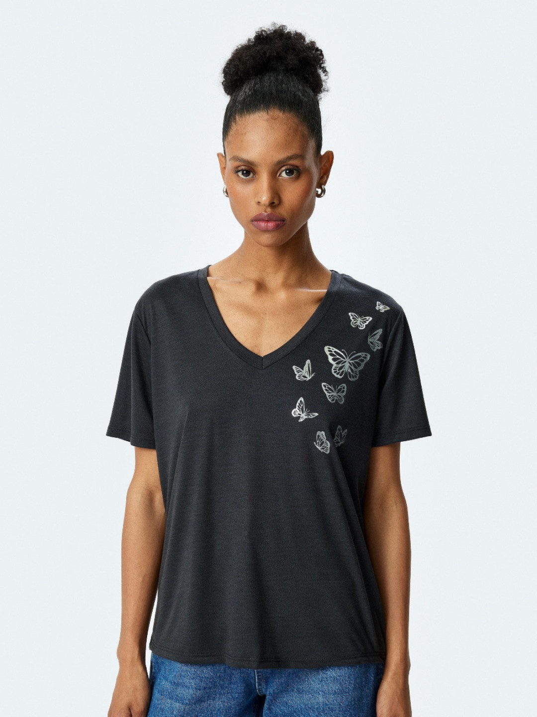 Koton Women Graphic Printed V-Neck T-shirt