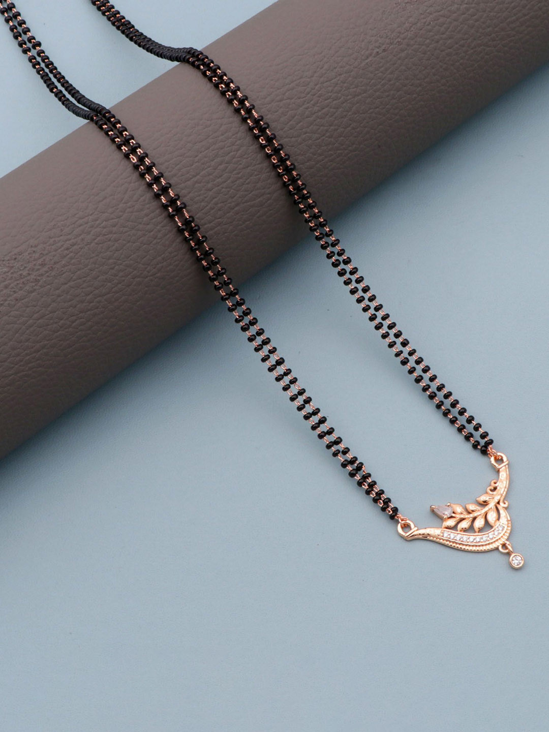 CAPILITE Jewellers Rose Gold-Plated Artificial Stones Studded And Beaded Mangalsutra