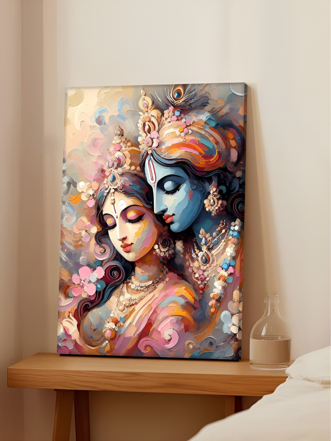 Art Street Pink & Blue  Shree Radha Krishna Religious Canvas Wall Art