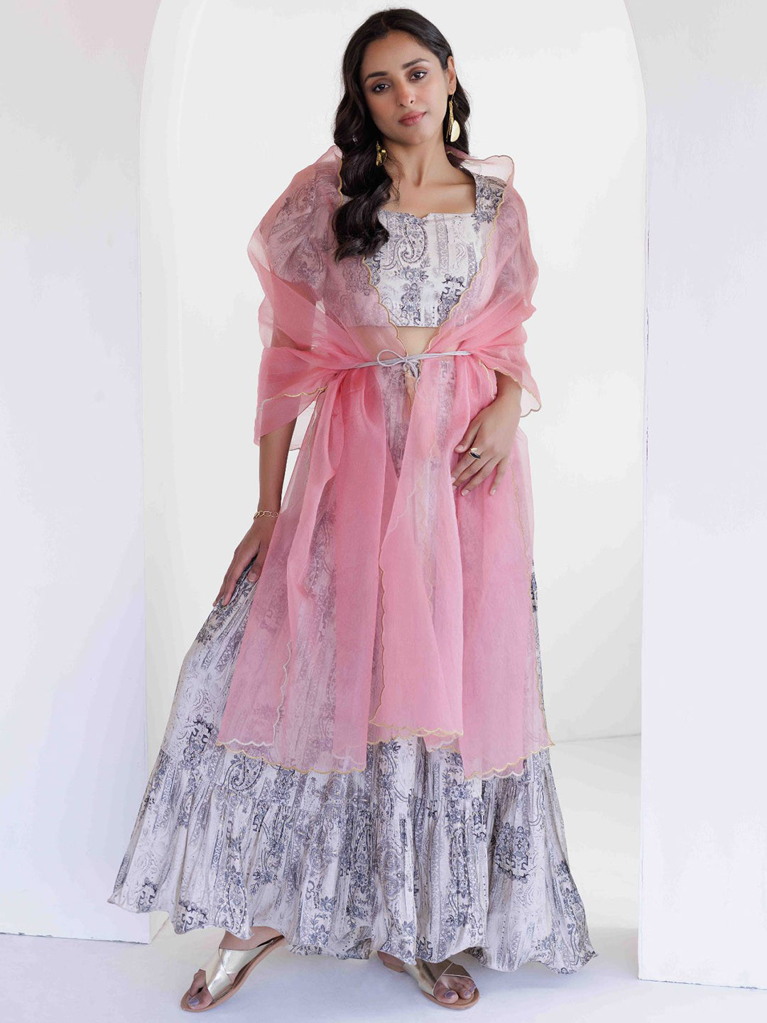 Ragavi Printed Top & Skirt with Dupatta Co-Ord Set