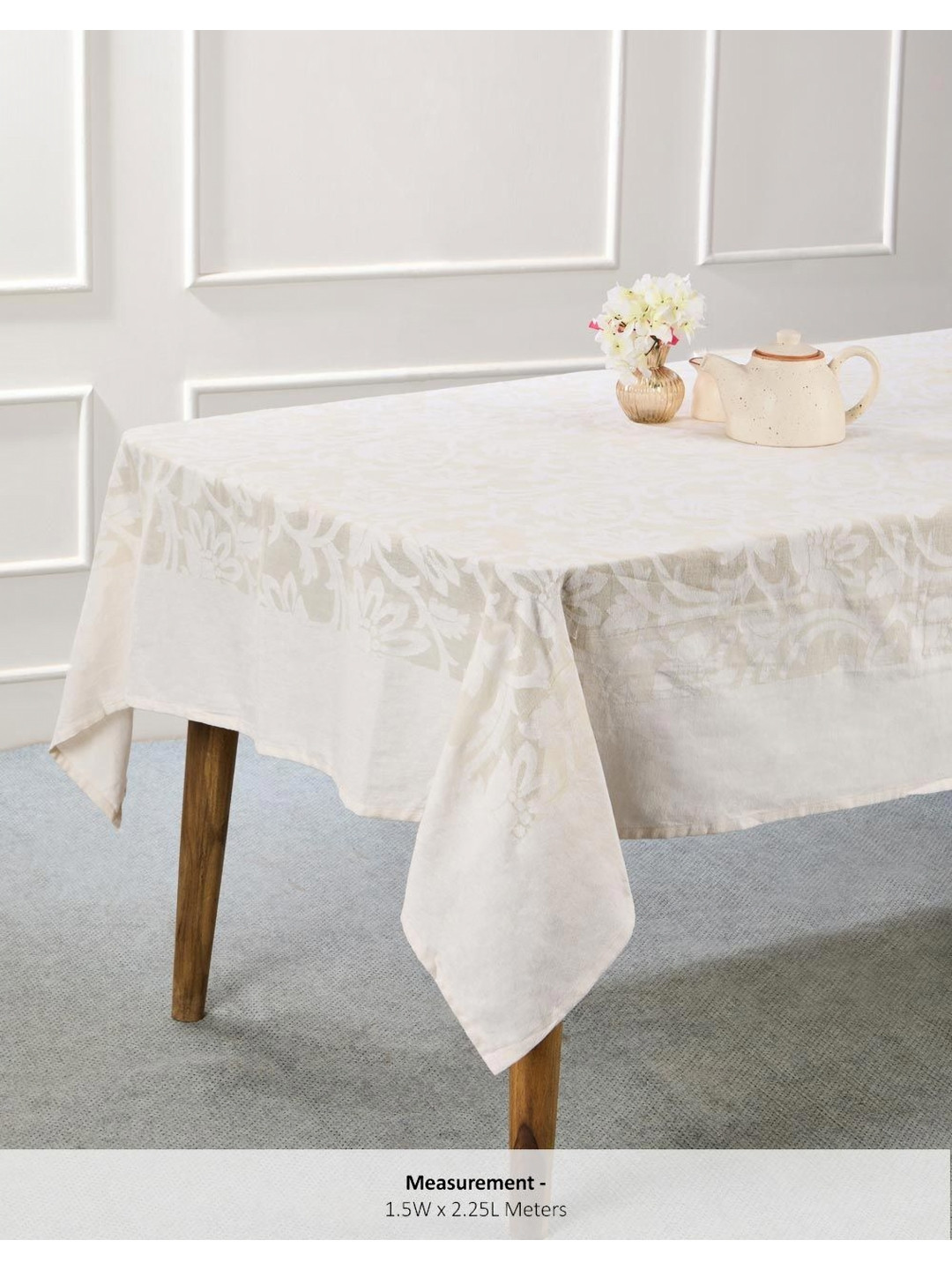 Fabindia Inaya White Floral Self Design Cotton 6 Seater Table Cover