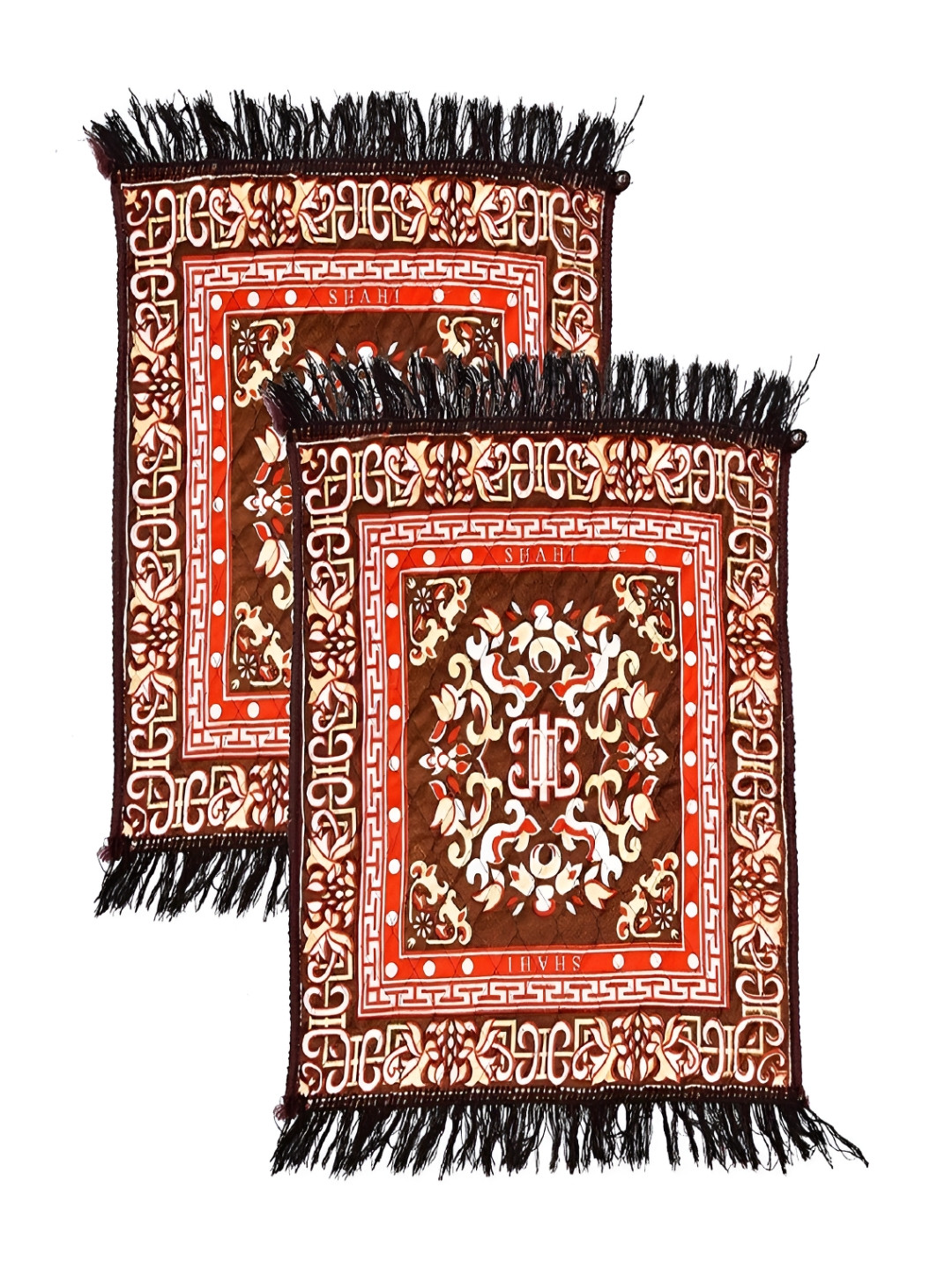 Aura 2-Pcs Brown & Red Printed Prayer Mat