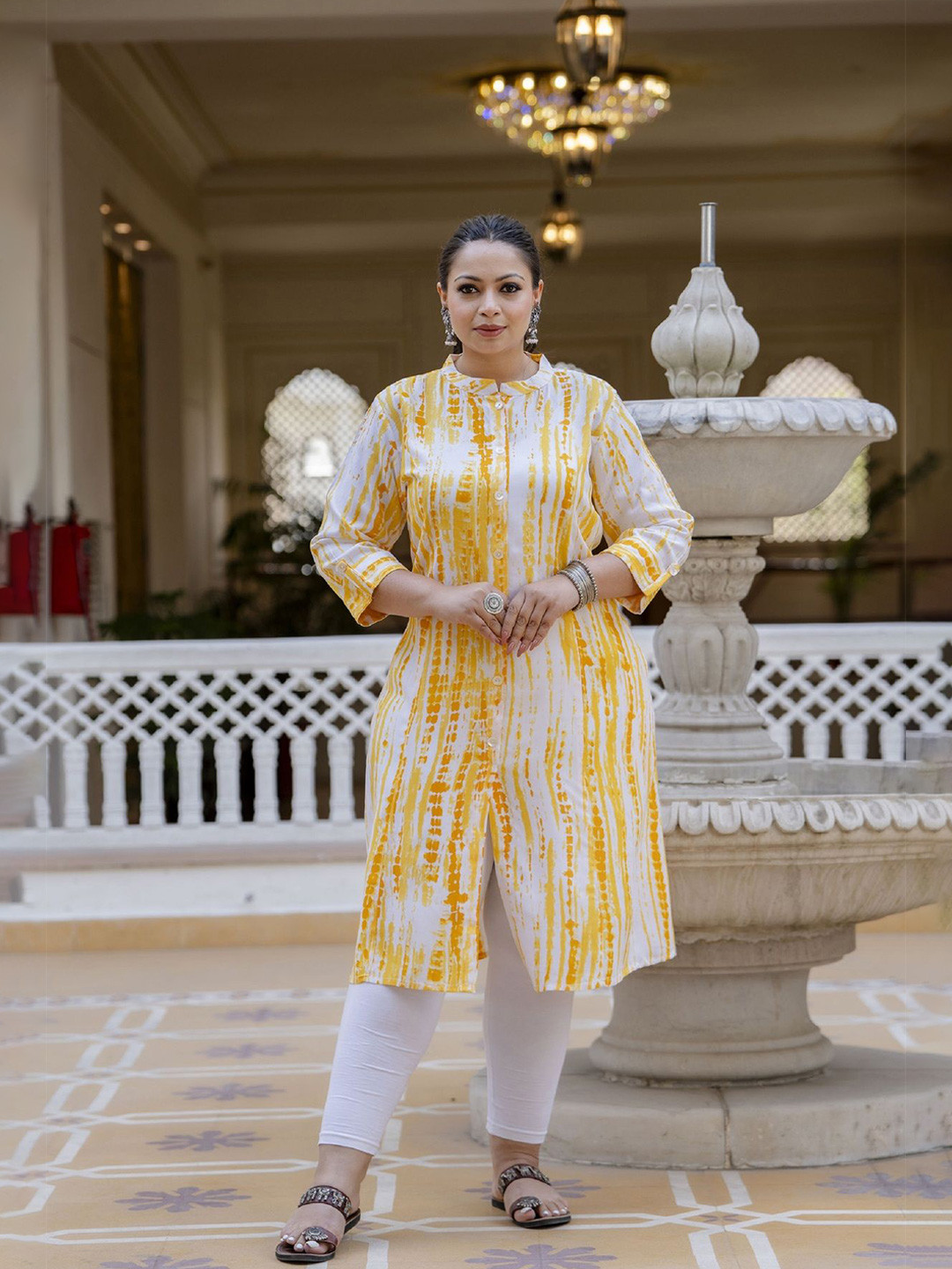 ROPADEMODA Geometric Printed mandarin Collar A-Line Kurta