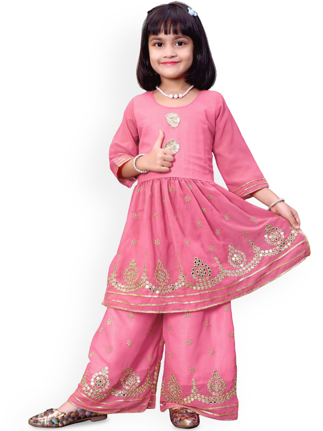 satyamfab Girls Ethnic Motifs Embroidered Gotta Patti Kurta with Palazzos