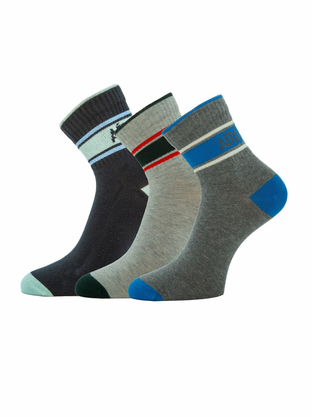 Aeropostale Men Pack Of 3 Striped Flat Knit Ankle-Length Socks