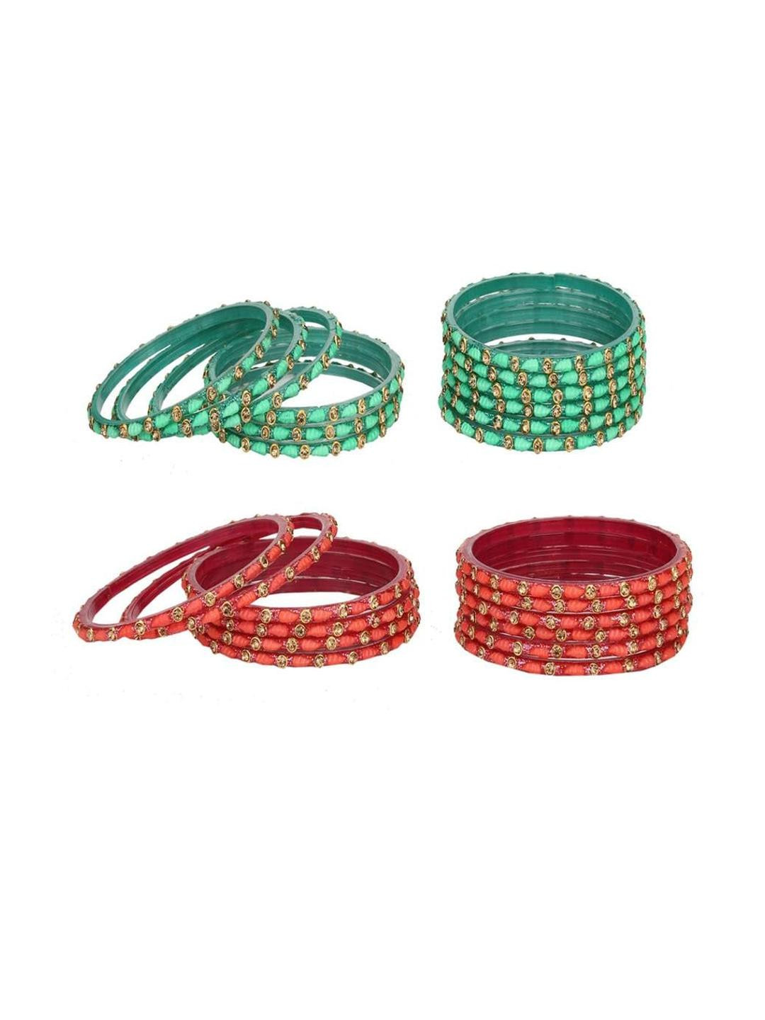 SOMIL Women Turquoise Blue and Orange Bangles - Pack of 2 Dozen