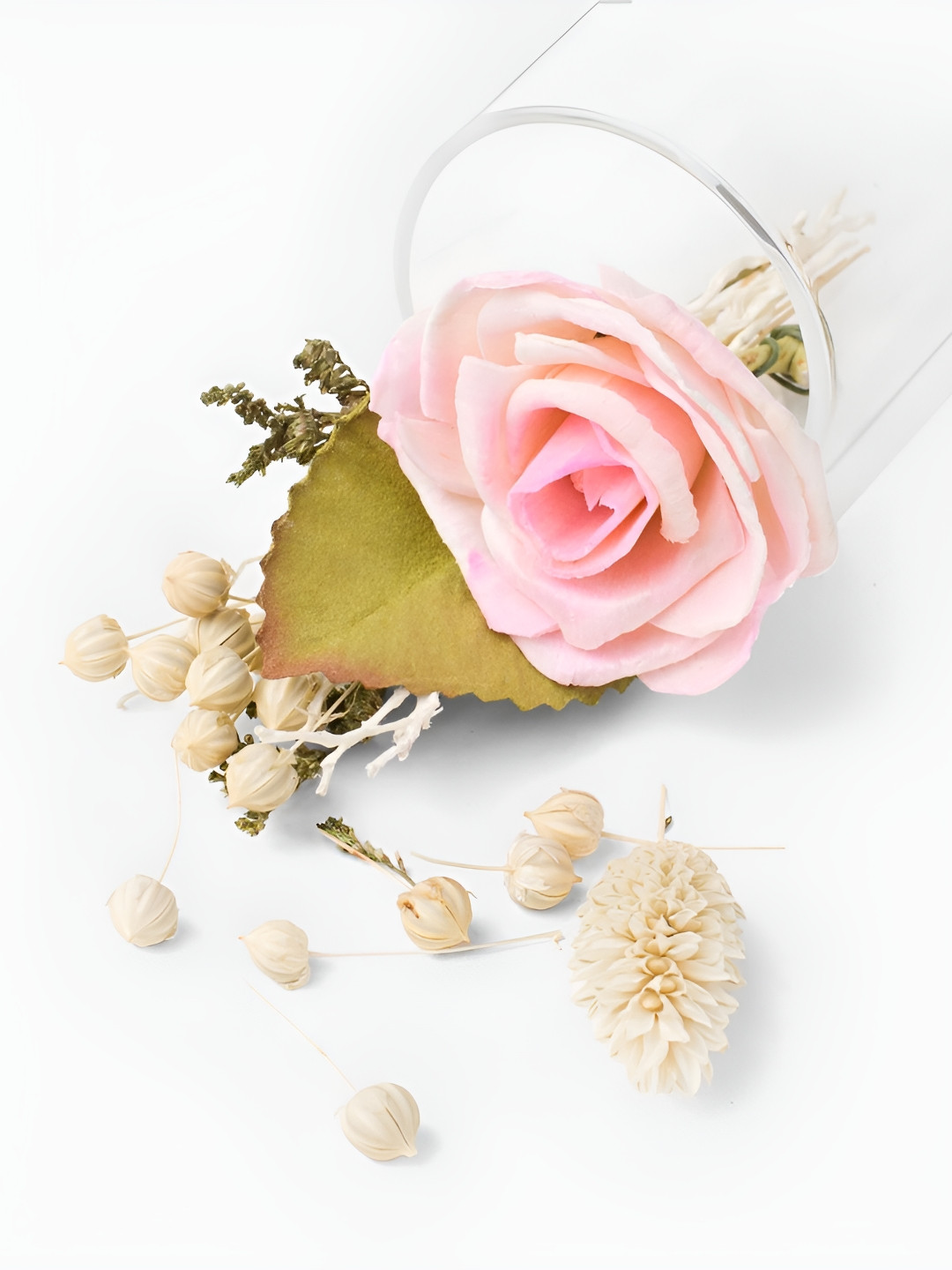 Fabindia Purple & White 2 Pieces Rose Artificial Flower With Pot