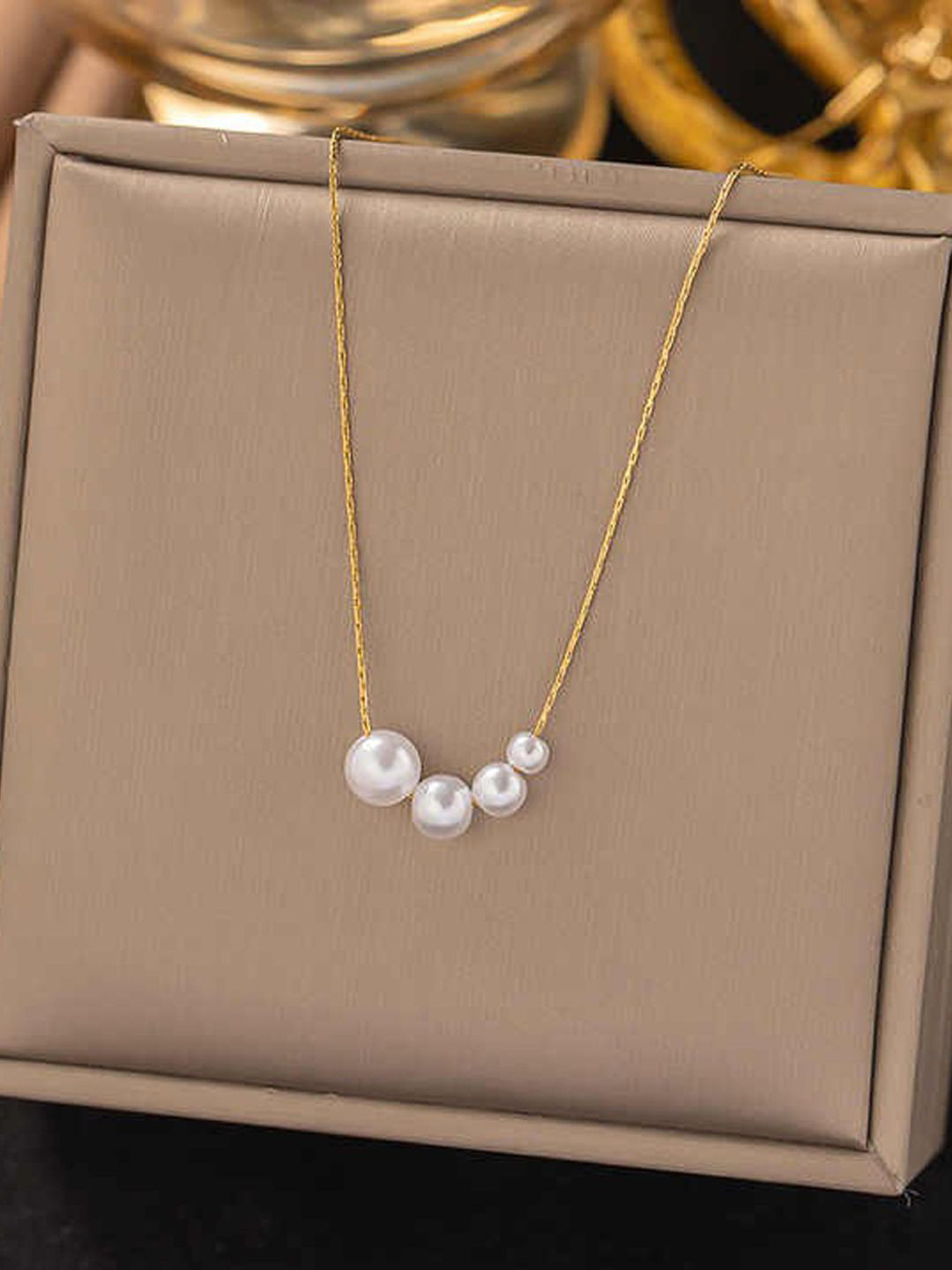 GOLDIWALA Gold-Plated Artificial Beaded Stainless Steel Chain Necklace