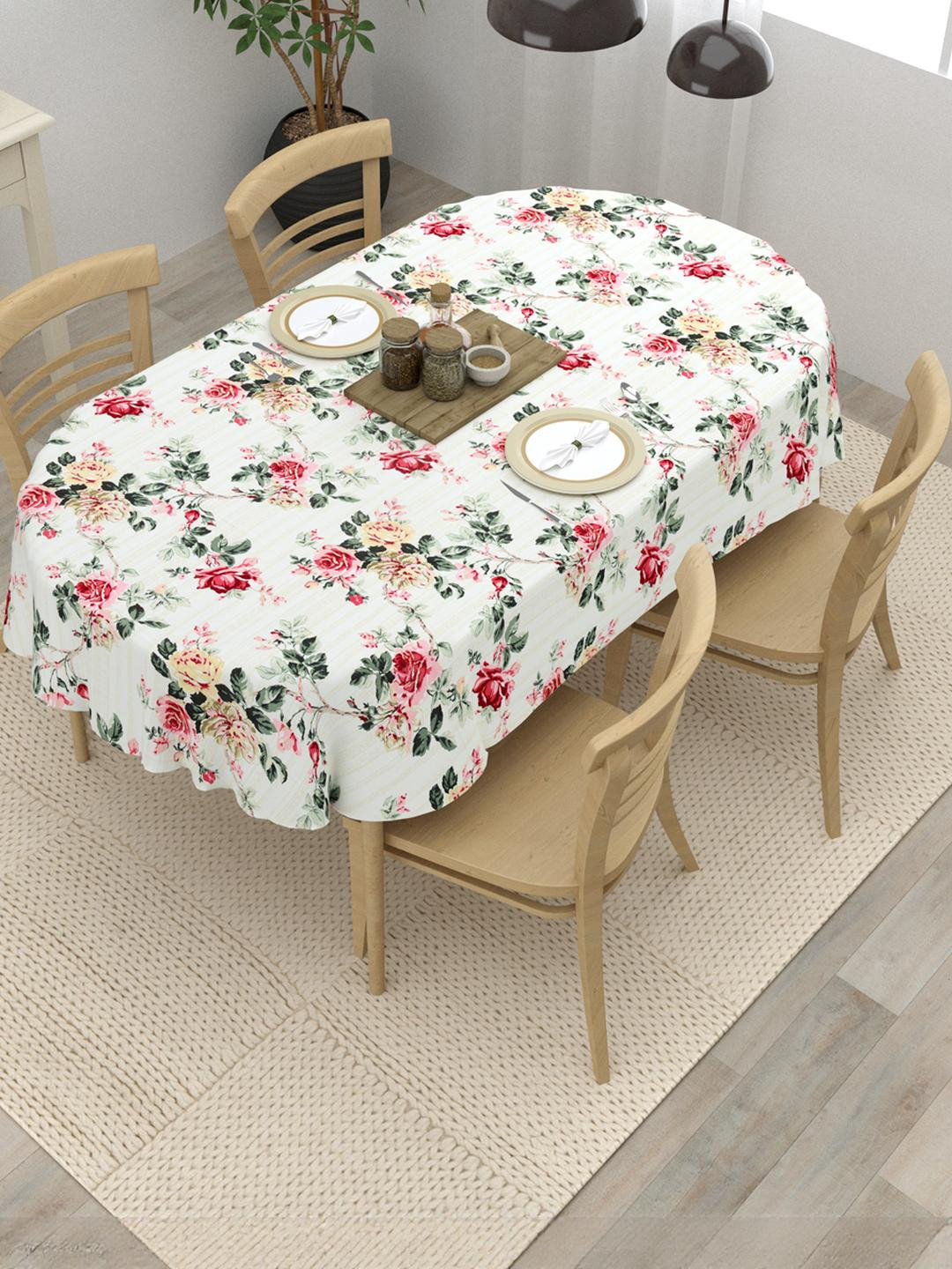 The Home Story Floral Printed 4 Seater Oval Dining Table Cover