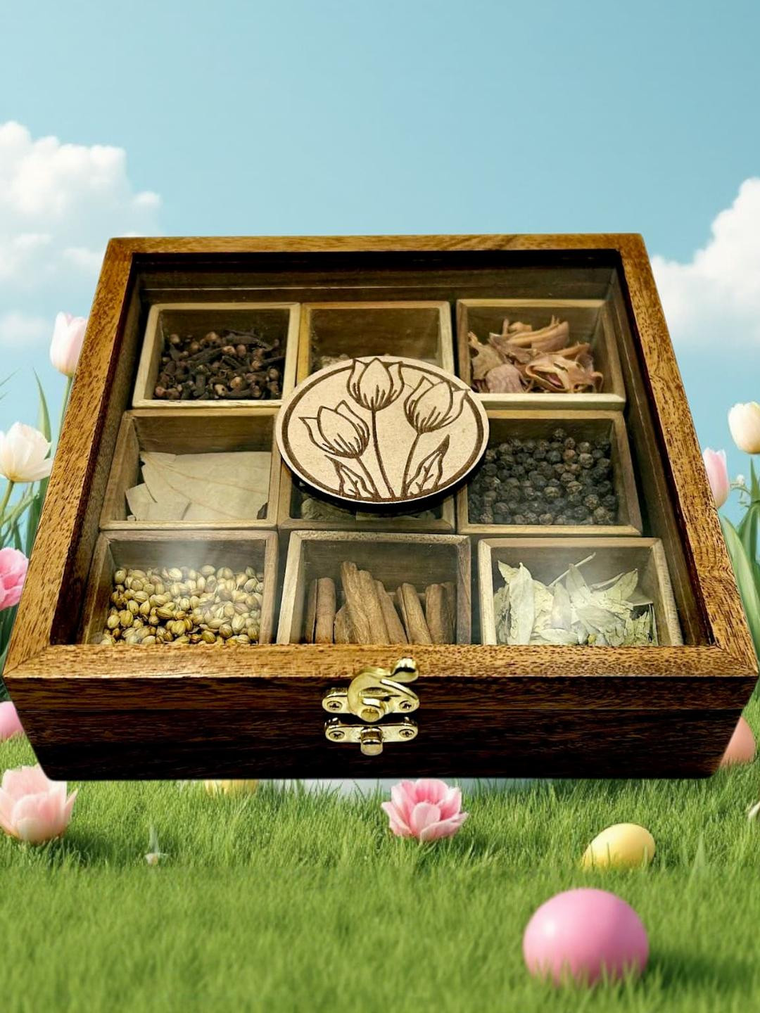 Angira handicrafts Brown 2025 Wood Spice Box