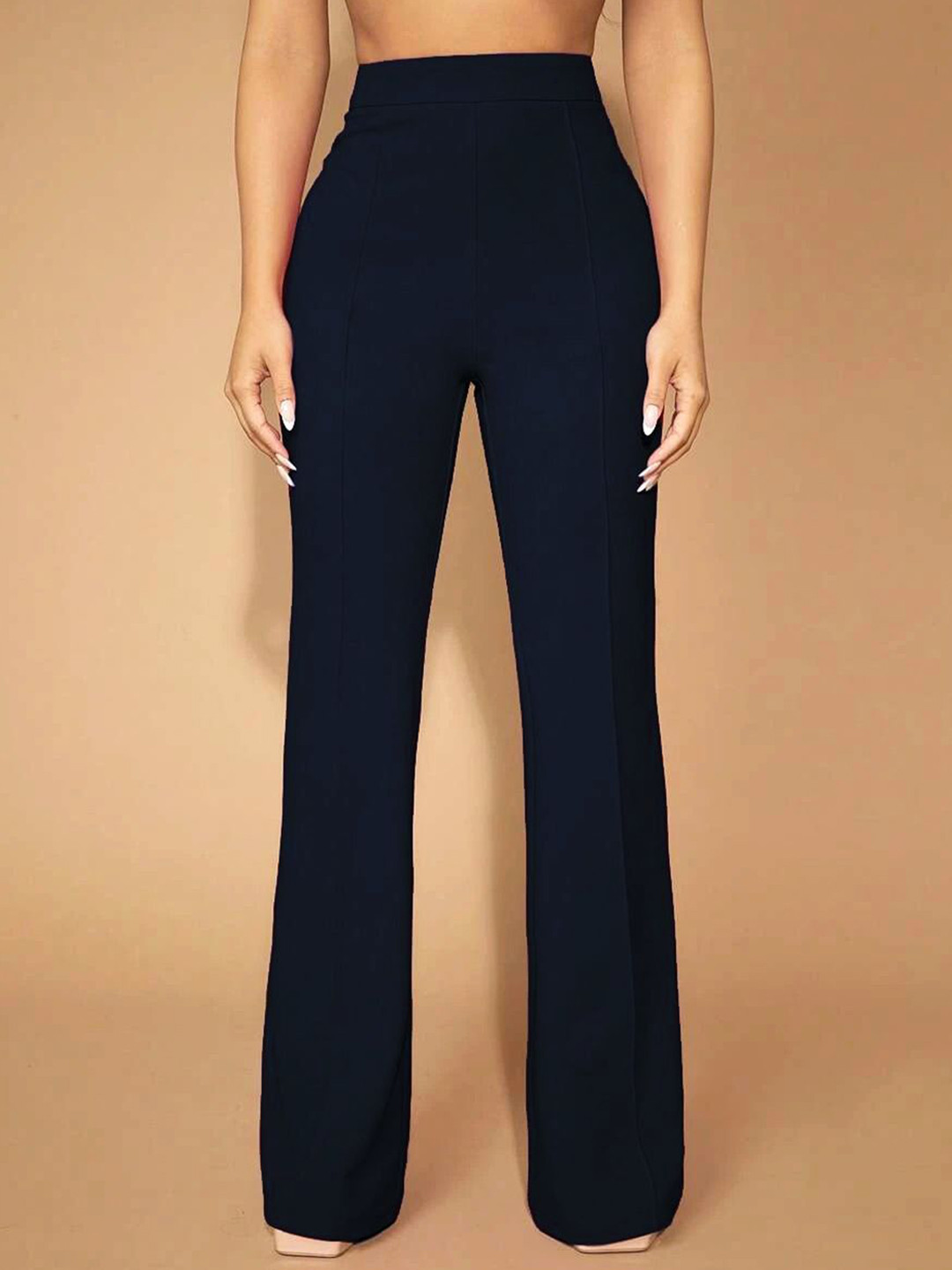 Stylecast X Slyck Navy Blue Flared Wide Leg Trousers