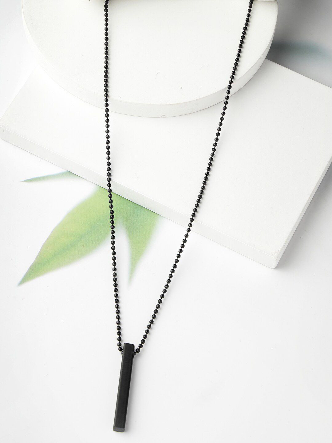 Roadster Men Black Rhodium Plated Bar Pendant & Chain