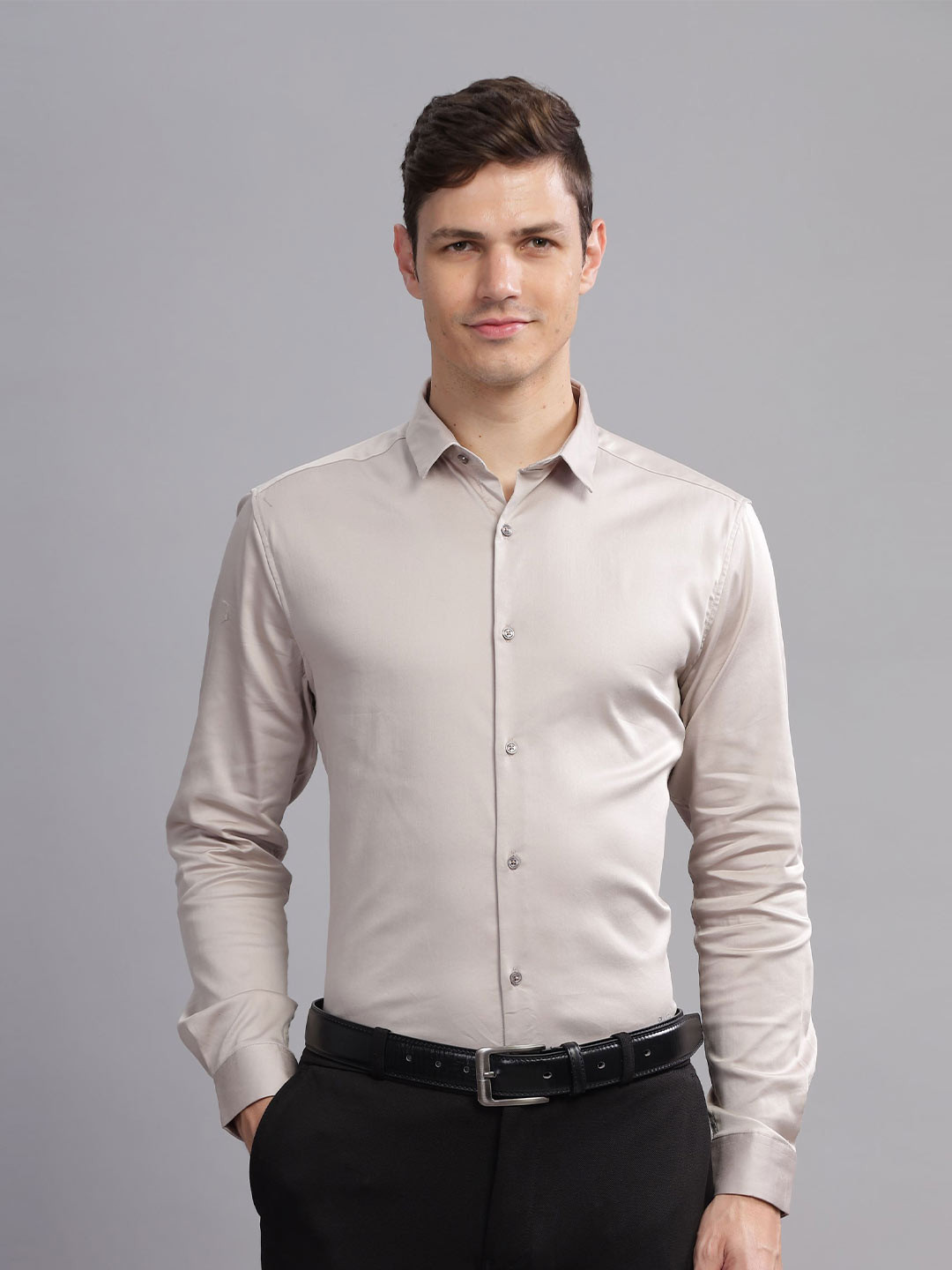 THREE DAYS Spread Collar Long Sleeves Cotton Comfort Formal Shirt