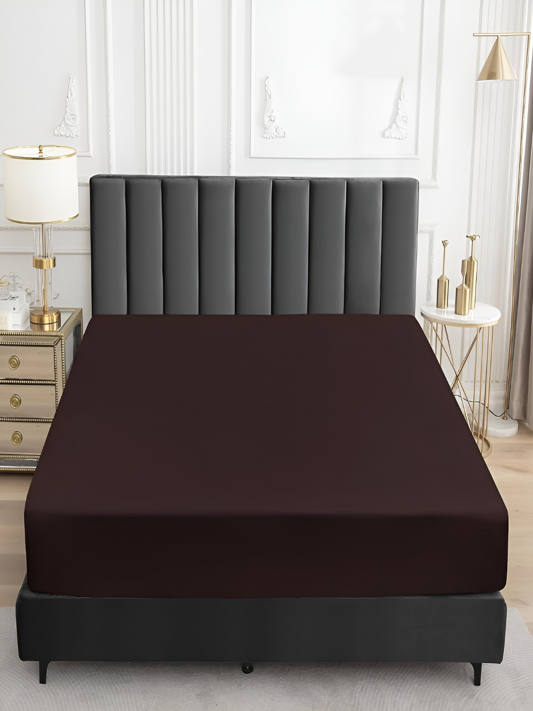 Myntra Elegant Homes Coffee Brown Terry Water Resistant Queen Fitted Mattress Protector