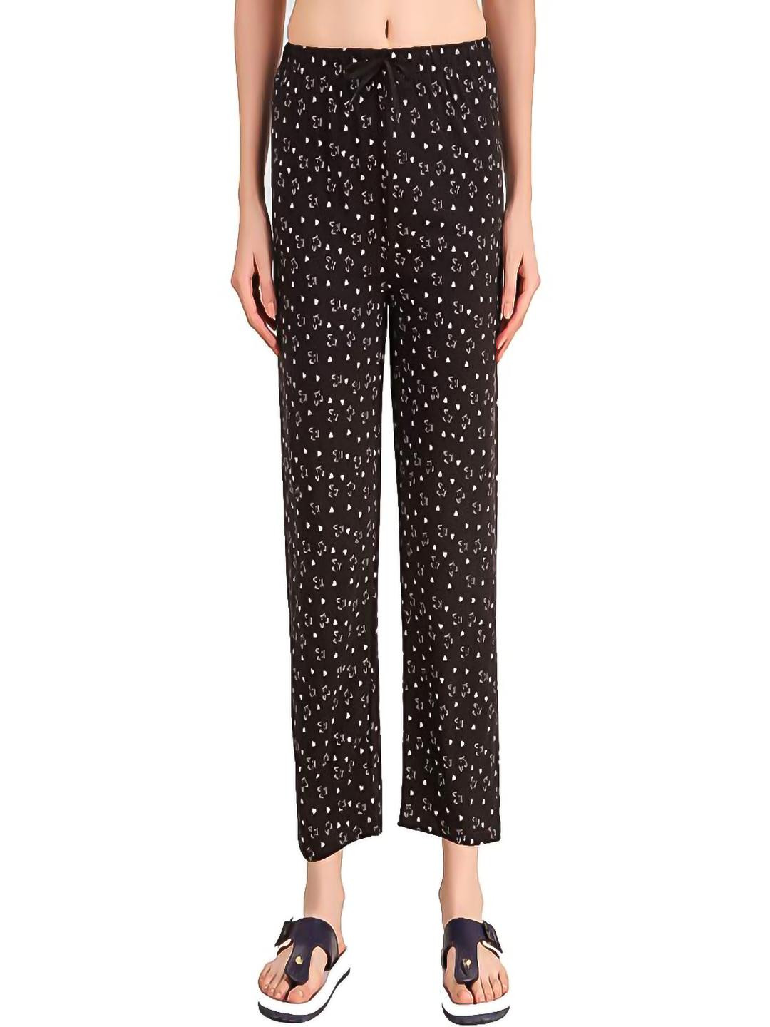 TRENDY WORLD Women Black Abstarct Printed Cotton Pyjama