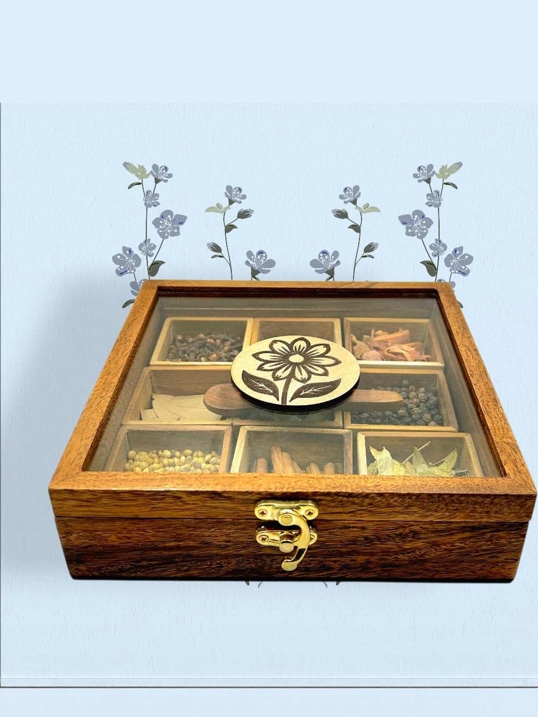 Angira handicrafts Brown Wood Spice Box