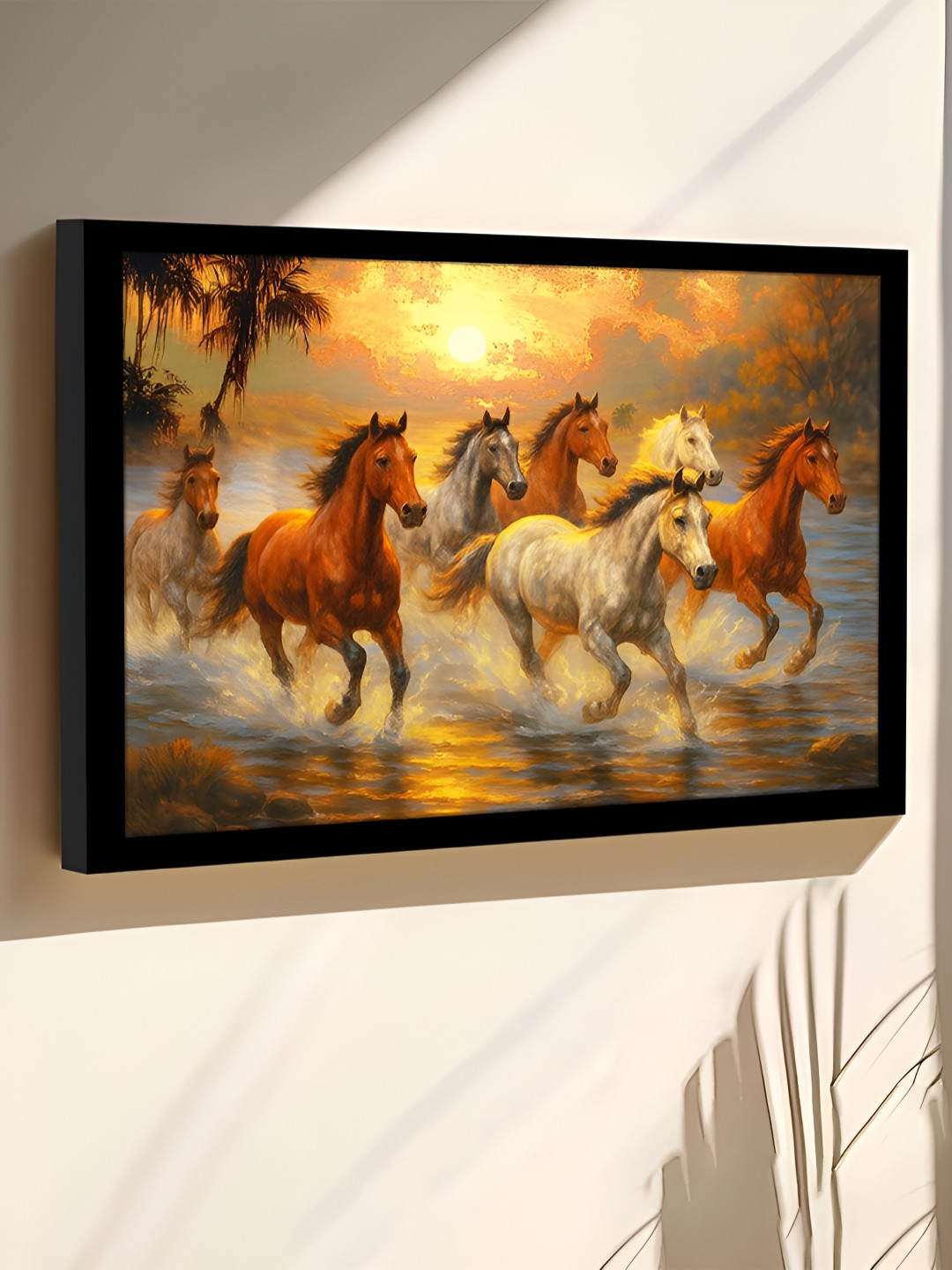 Art Street Orange & White Seven Running Horses Wall Wooden Wall Art
