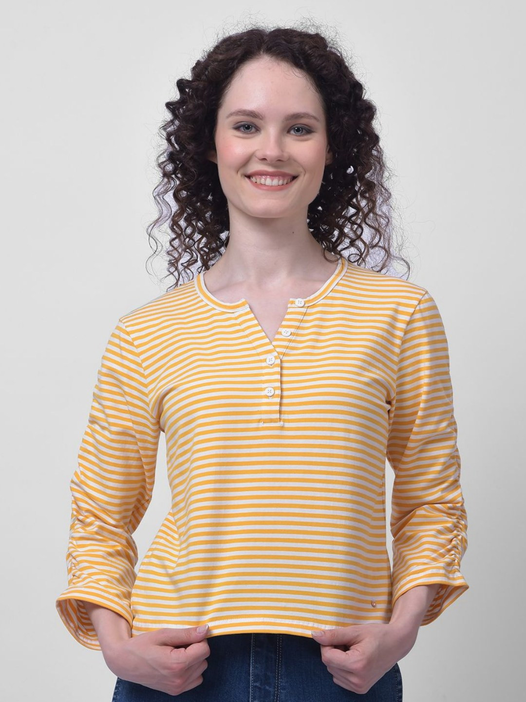 Numero Uno Striped Henley Neck Cotton T-shirt