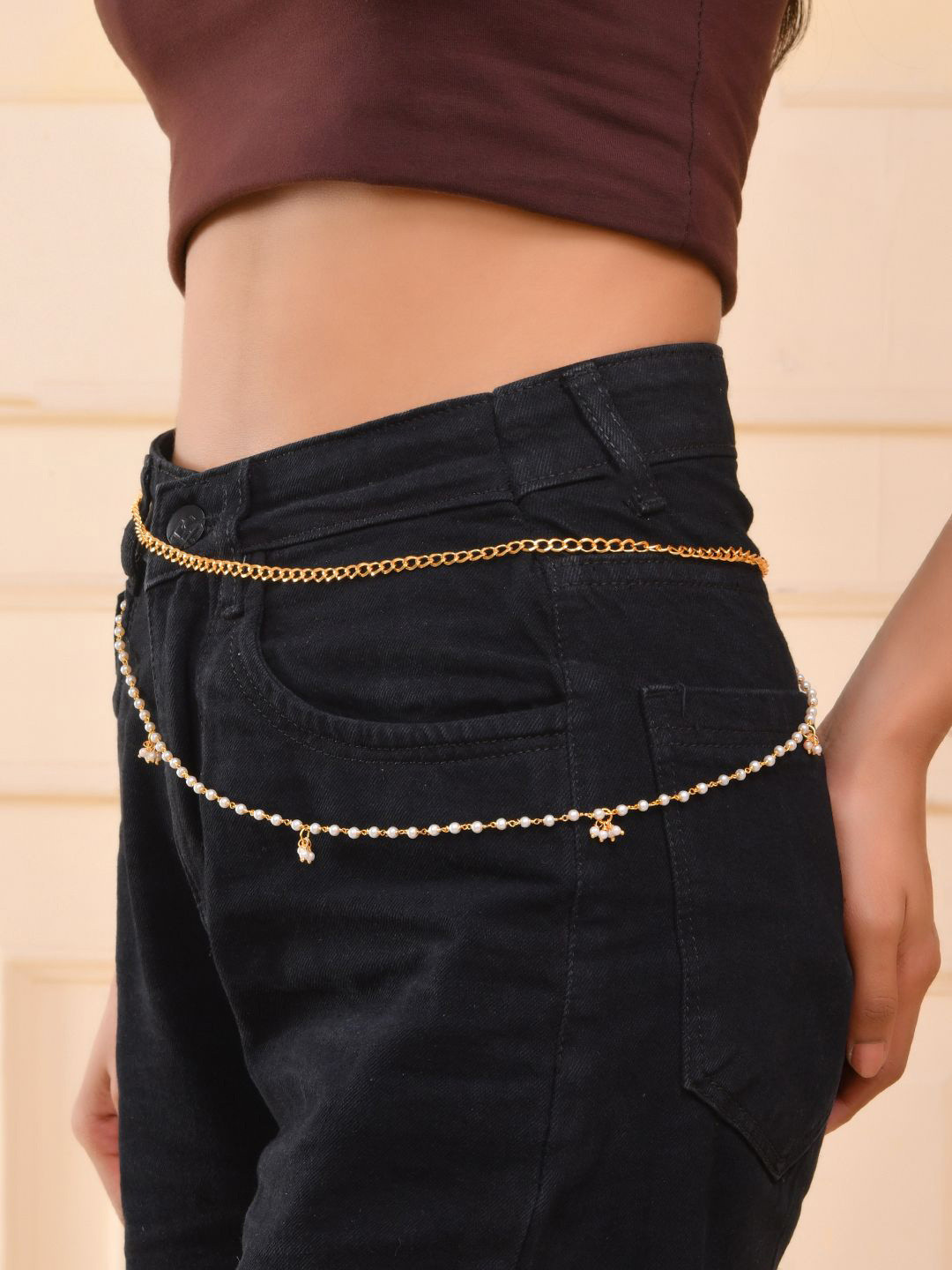 Silvermerc Designs Pearls Beaded Waist Chain