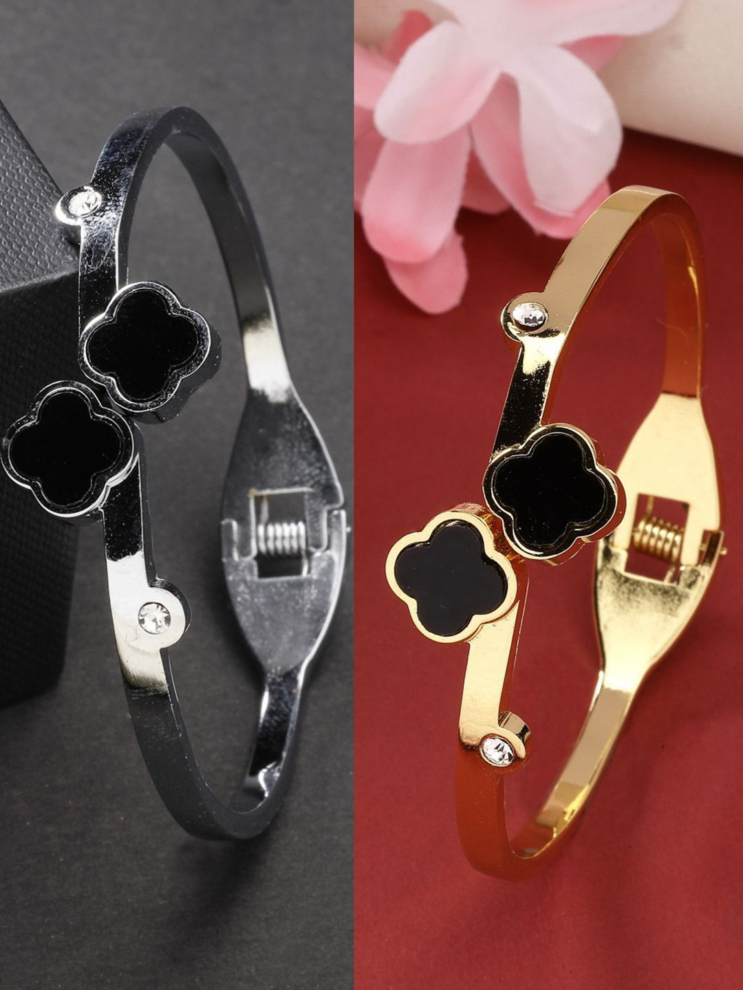 DressBerry Women Set Of 2 Brass Gold-toned and silver-toned Cuff Bracelet