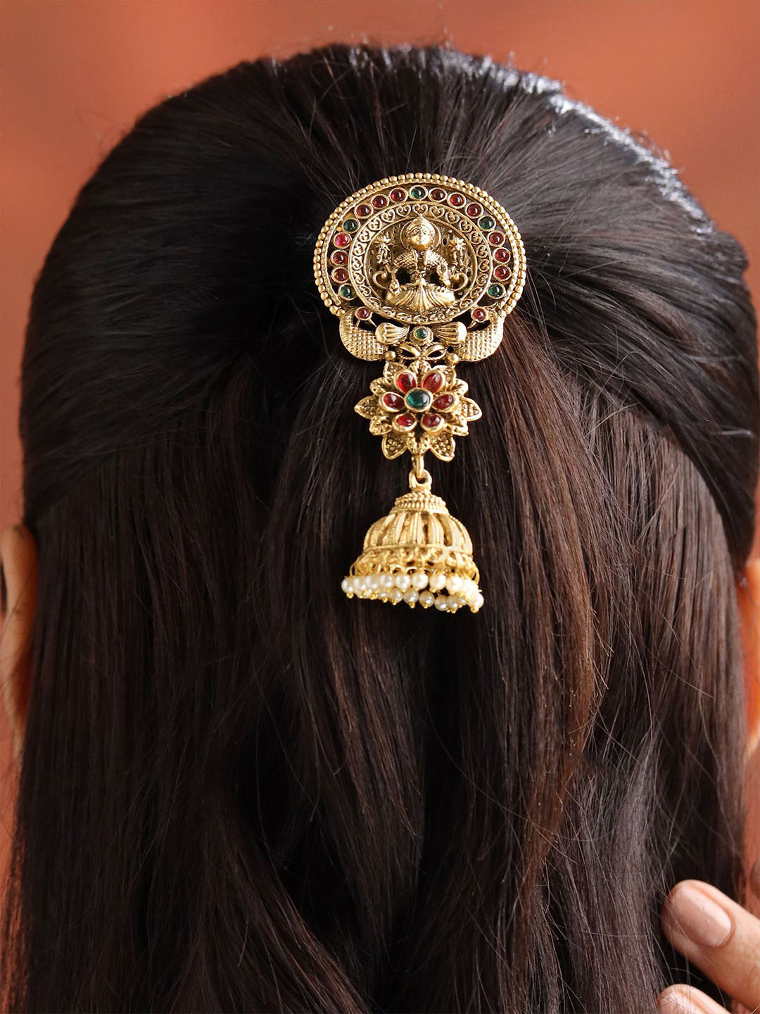 Yellow Chimes Bridal Gold-Plated Artificial Stones Studded Jhooda Bun Pin Head Jewellery