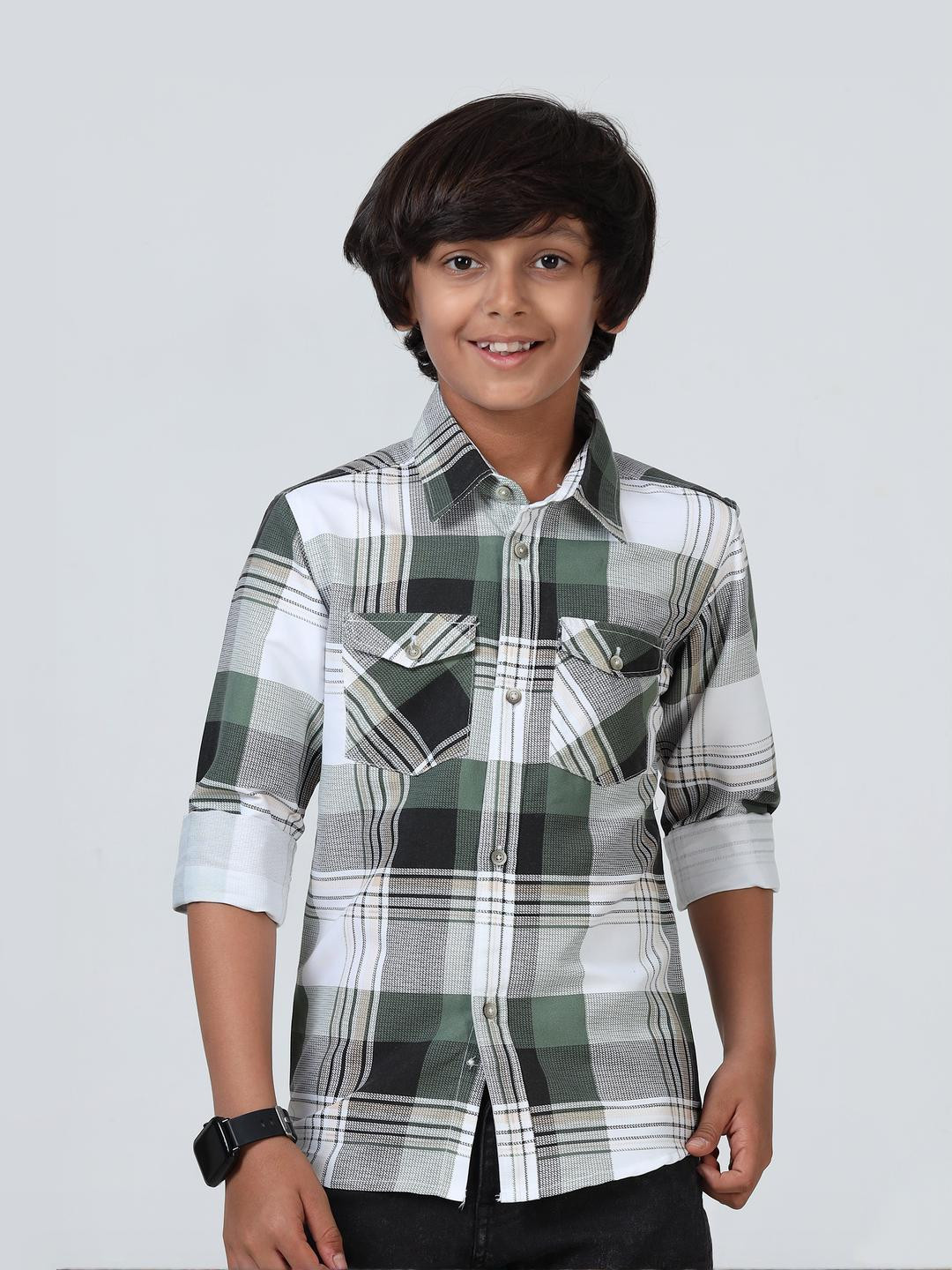 Rocket Science Green Boys Buffalo Checks Checked Casual Shirt