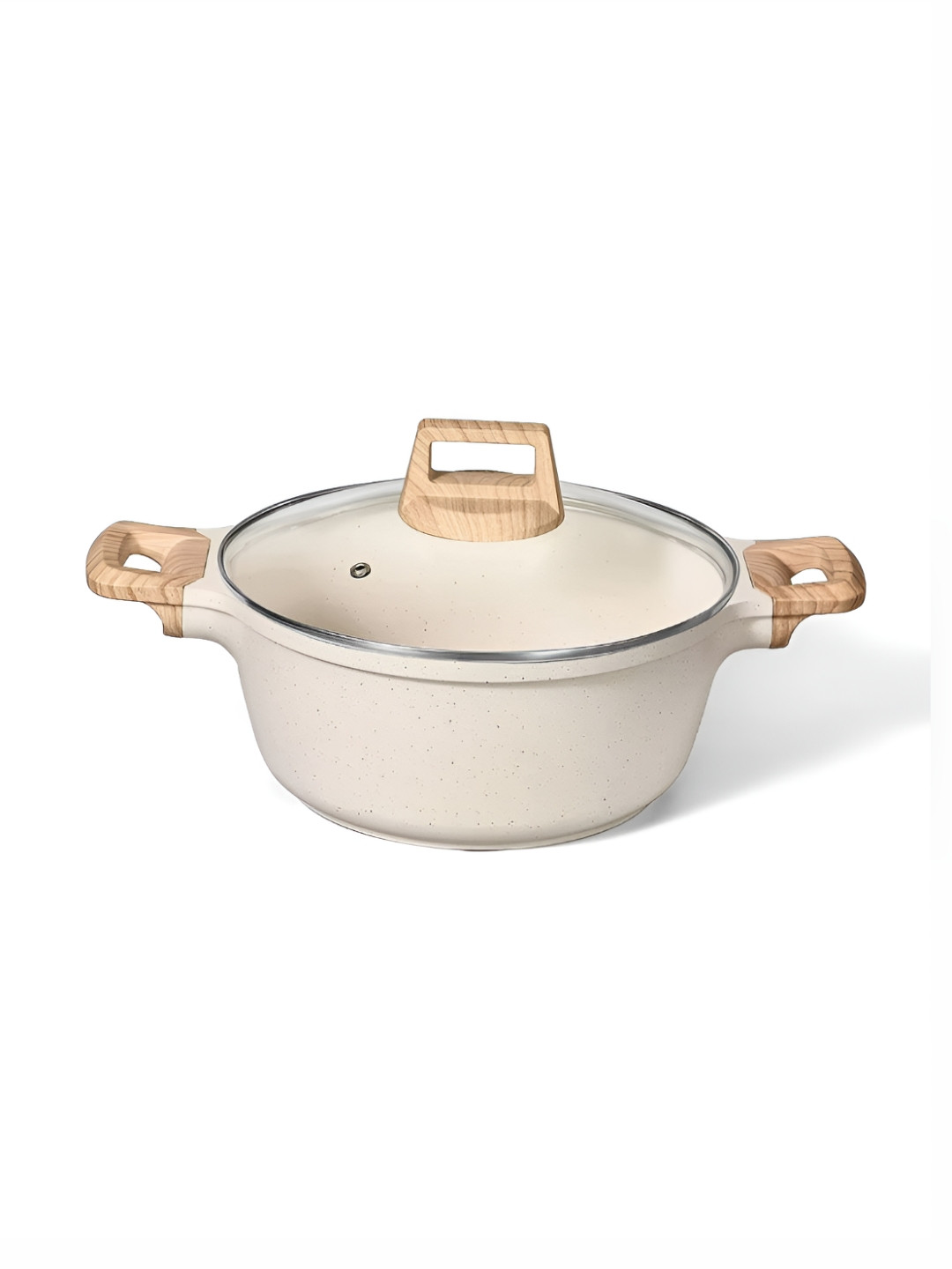 HOMEESSENTIALS Maifan White & Brown Induction Base Sauce Pan With Glass Lid