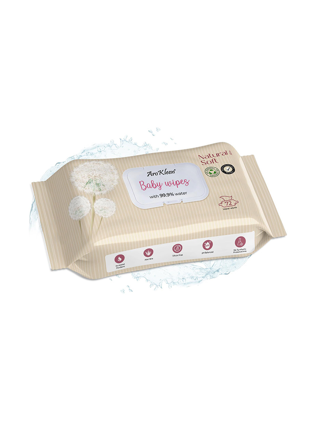 Arokleen Baby Wipes With 99% Water- 72 Pieces