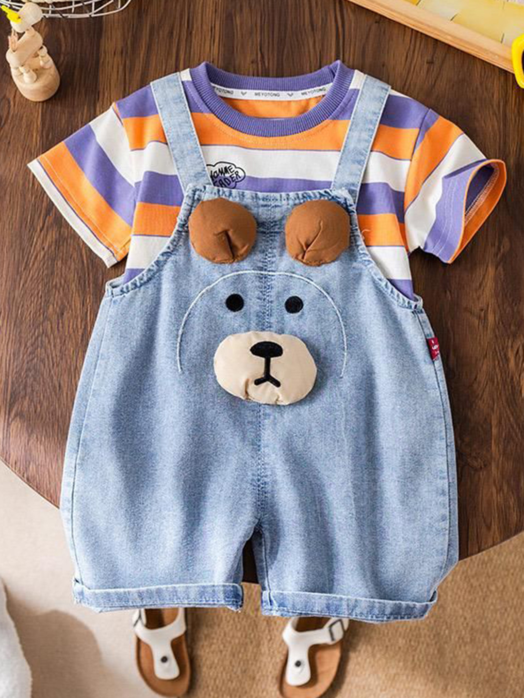 POP STREET KIDS Striped T-Shirt With Dungarees